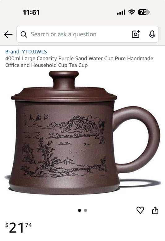 400ml Large Capacity Purple Sand Water Cup Pure Handmade Office and Household Cup Tea Cup