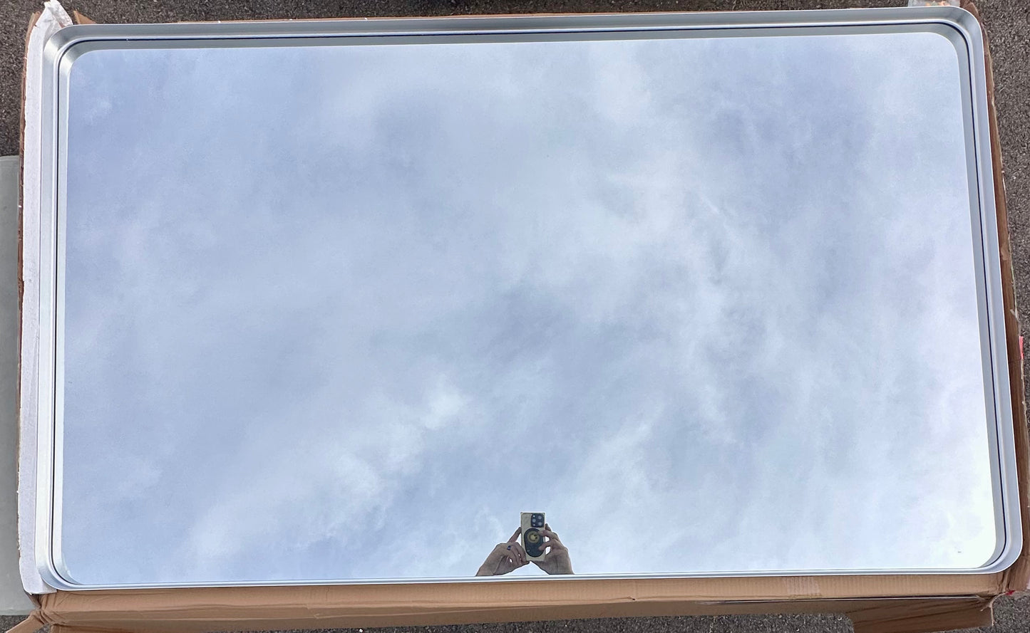 60X36 Inch Brushed Nickel Bathroom Mirror, Silver Metal Frame Mirror, Rounded Rectangle Silver Bathroom Vanity Mirror, Tempered Glass, Anti-Rust, Hangs Horizontally or Vertically (M441)