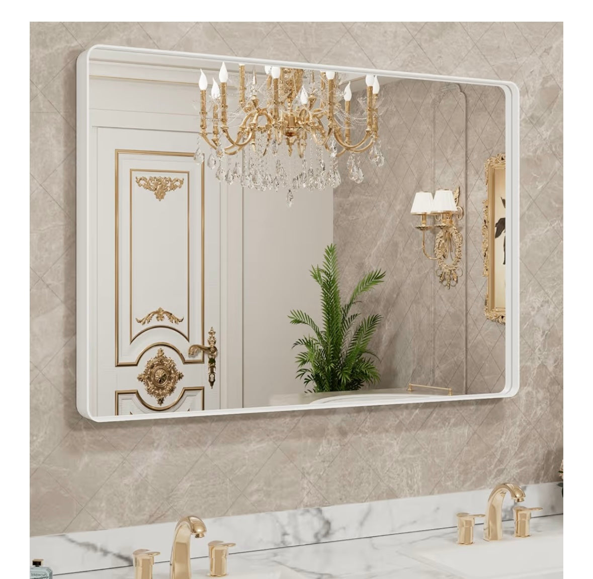TETOTE Modern Metal Frame Wall Mounted Bathroom Vanity Mirror - 48x36 - White (M447)