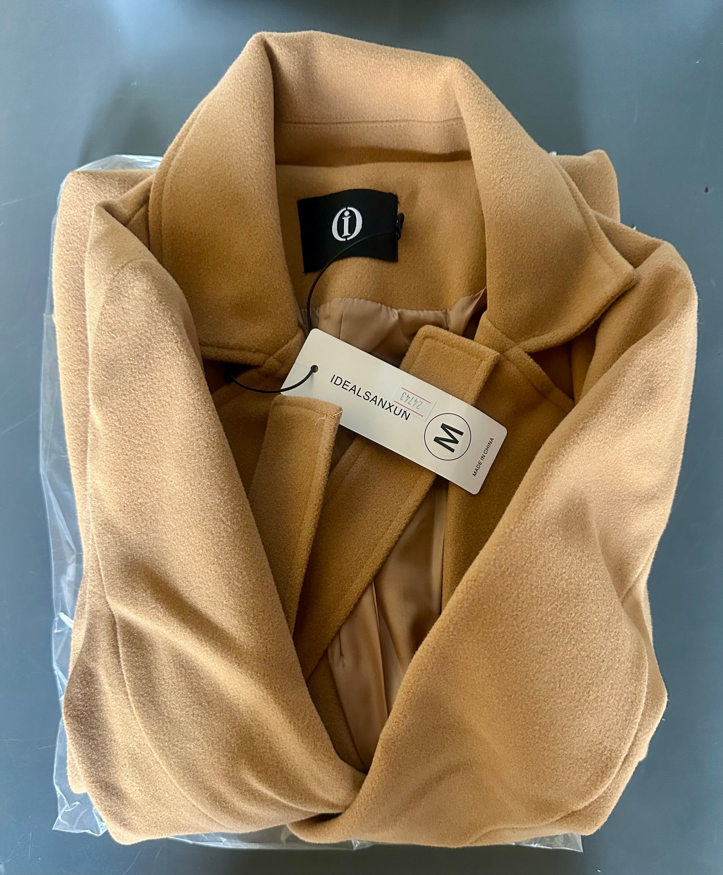 Womens Wool Coat Fall Winter Midi Length Trench Coat with Belt (Size Medium)