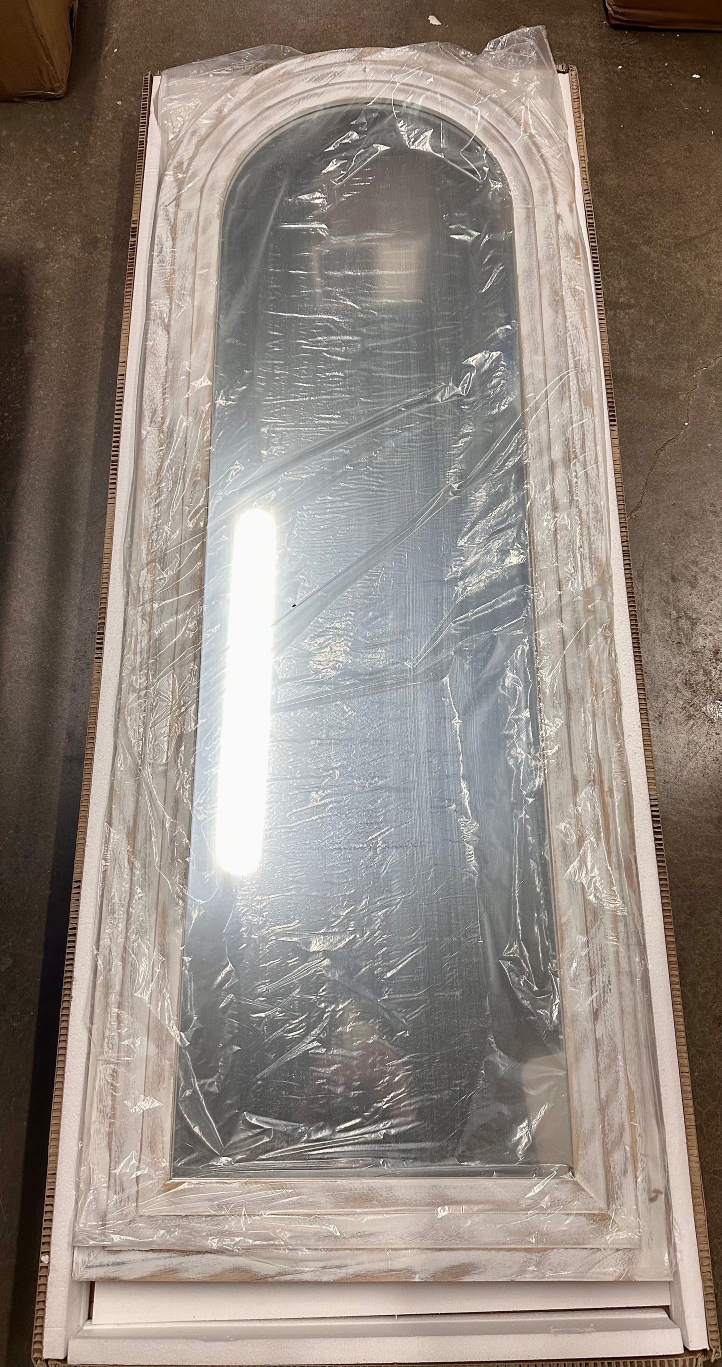 CASSILANDO Full Length  Arched Mirror, 65"x24" Wood Full Length Distressed Floor Mirror for Living Room, Bedroom, Entrance (Weathering White) (M458)