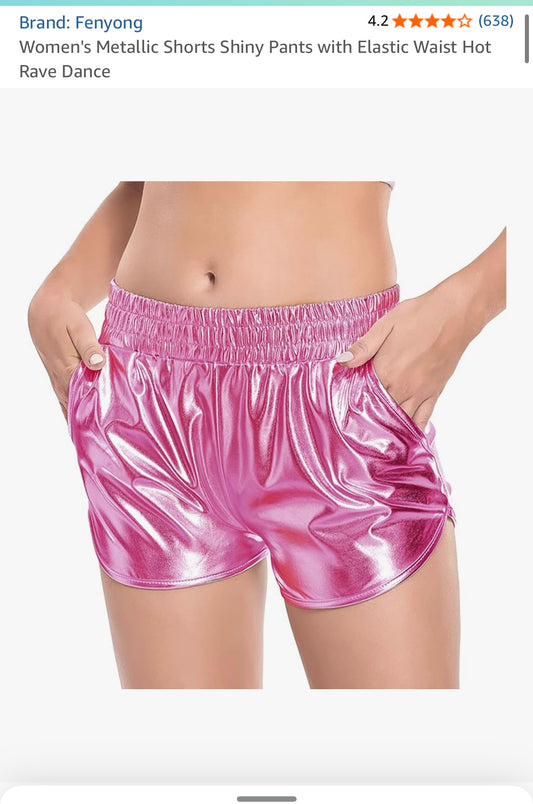 Women's Metallic Shorts Shiny Pants with Elastic Waist (Size S)