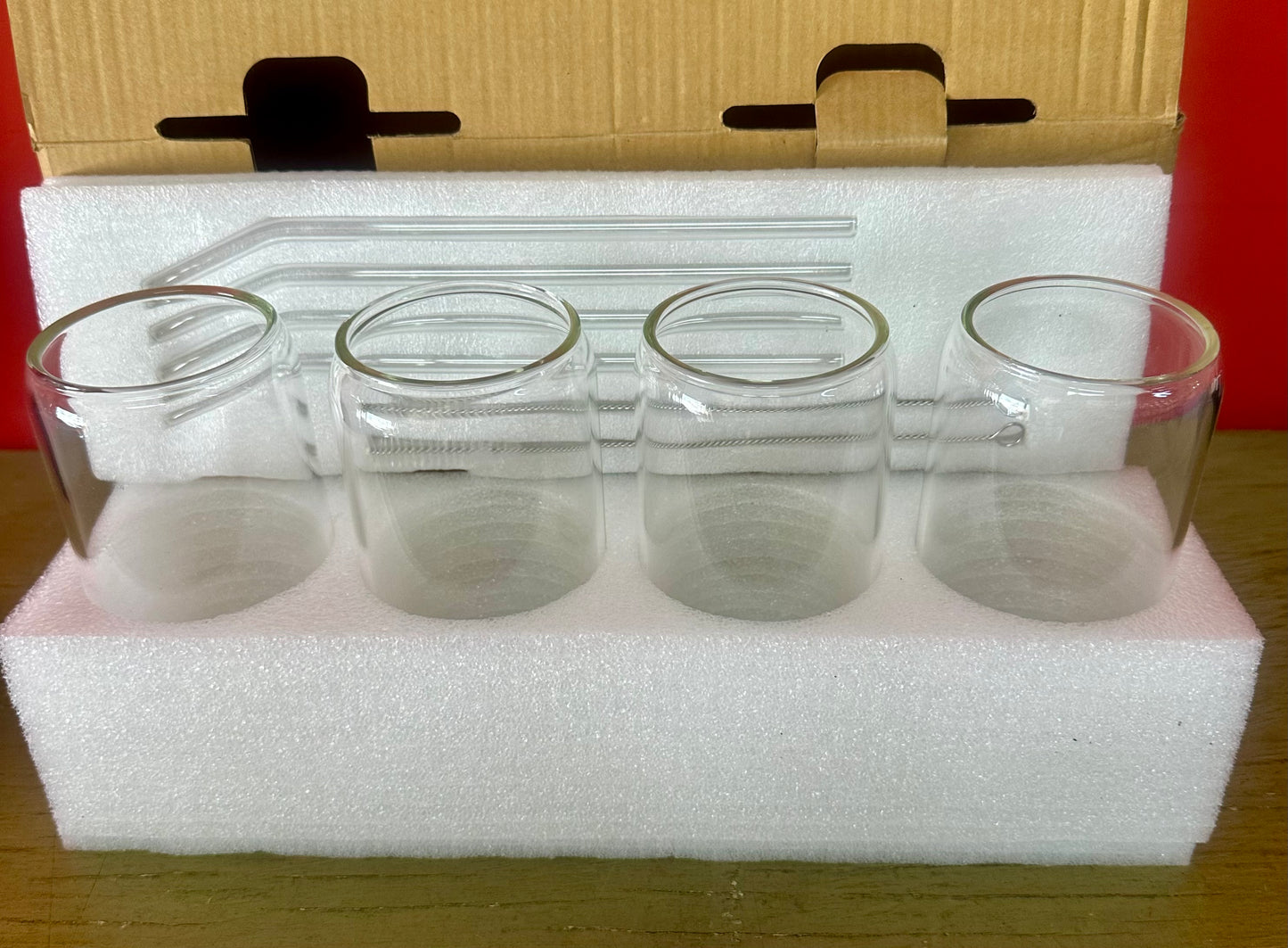 4pcs Set Drinking Glasses with Glass Straw - 16oz Can Shaped Glass Cups Set, Iced Coffee Mug, Cute Tumbler Cup, Whiskey, Choltail, Water 2 Cleaning Brushes