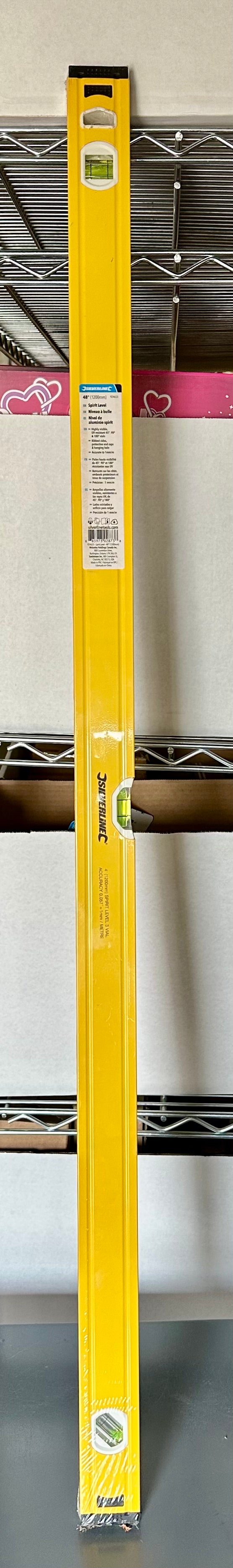 48” Magnetic Spirit Level with 45°/90°/180°Bubble Vials, Aluminum Spirit Level, Shockproof End Cap, for Construction
