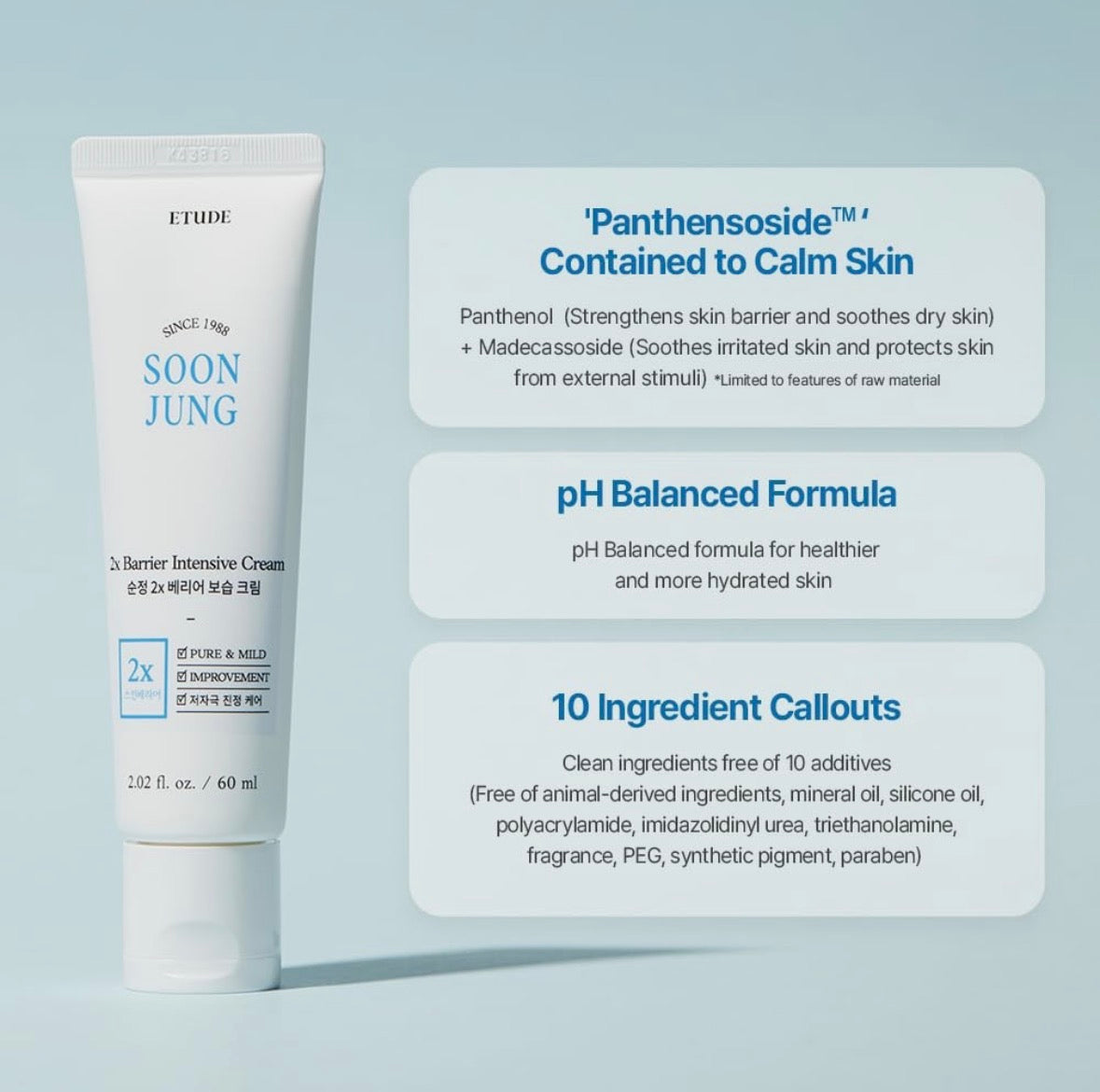 ETUDE SoonJung 2x Intensive Cream Best Trio Set for Barrier Repair | 2x Barrier Cream 2.02 Fl Oz + pH 5.5 Relief Toner 0.85 Fl Oz + Foam Cleanser 0.68 Fl Oz, Korean Skin Care