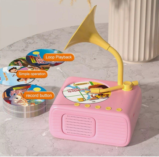 Kids Gramophone with 96 Cards, Children's Phonograph Story Music Player Gift Boys Girls,Toddler Toys Early Childhood Education Gift Birthday 3-6 Years Old (Green)