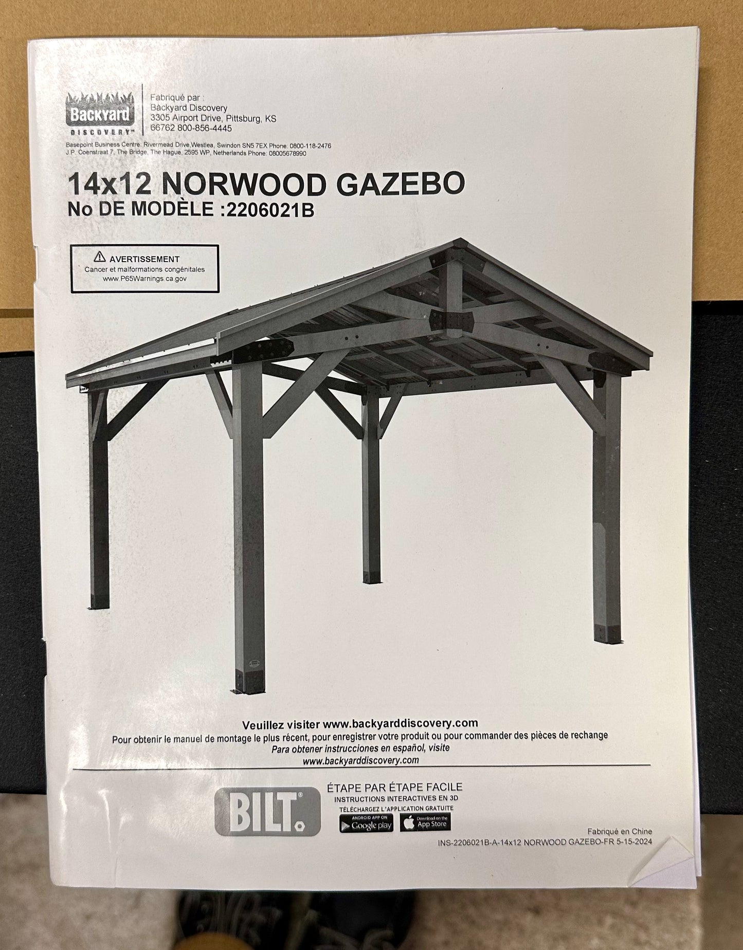 Backyard Discovery Norwood 14' x 12’ Cedar Wood Outdoor Gazebo Pavilion with Snow Support, Wind Resistance, Shade for Garden, Patio, Deck, Entertaining (G945)
