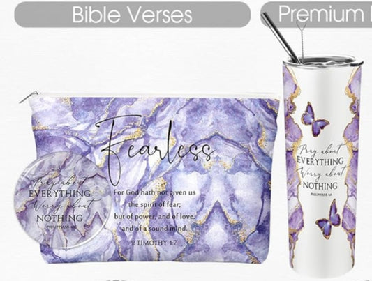 Christian Gifts for Women 20 oz Marble Tumbler, Makeup Bag, Pocket Mirrors, Inspirational Bible Verse Gift Set