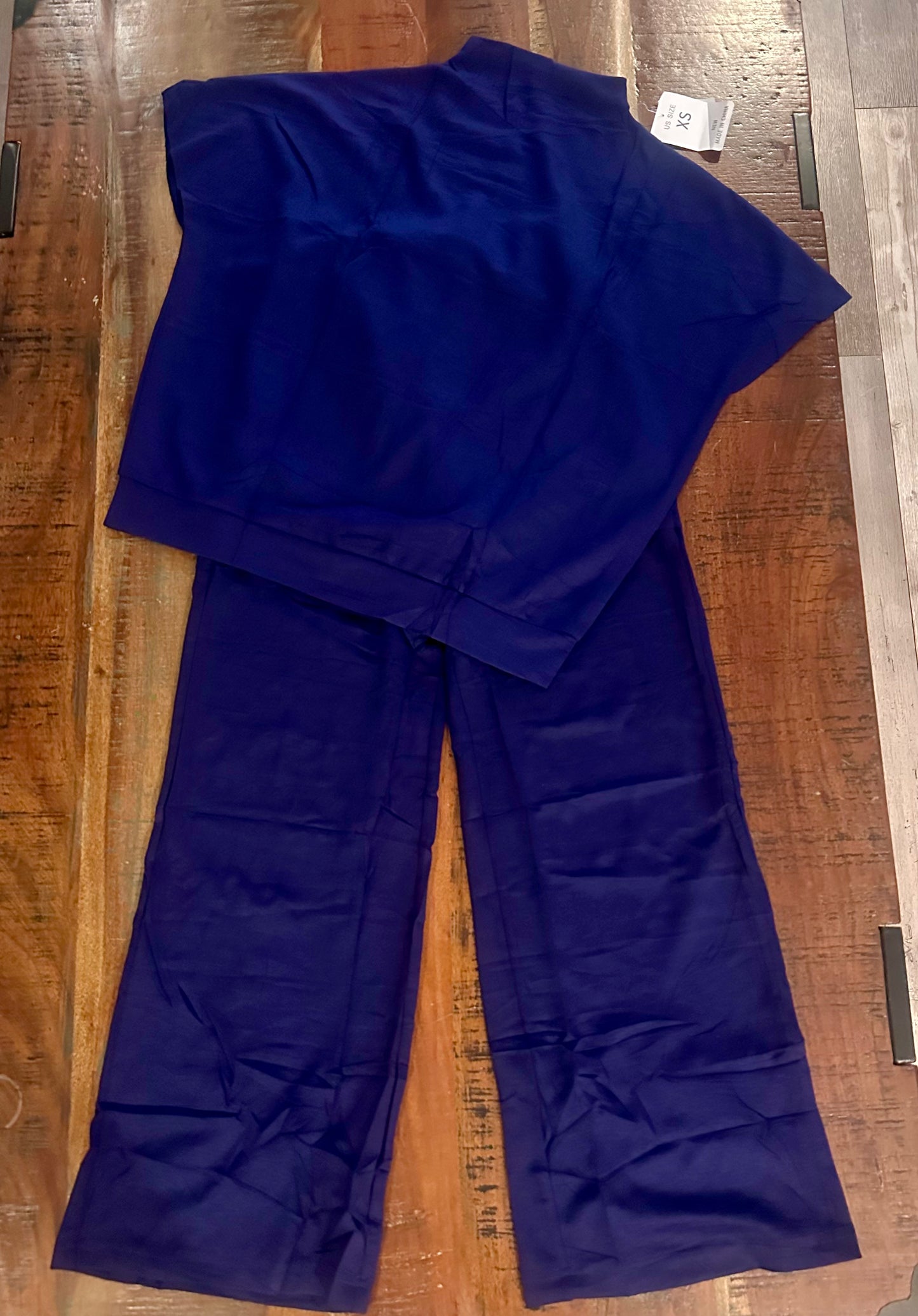 Women’s 2 Piece Batwing Sleeve Pullover Top, Long Wide Leg Pants, Lounge Set (Navy) (Size X-Small)
