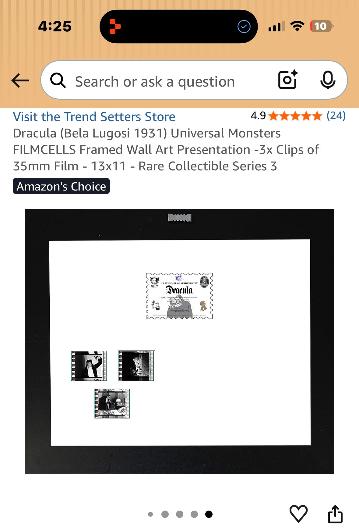 Dracula (Bela Lugosi 1931) Universal Monsters FILMCELLS Framed Wall Art Presentation -3x Clips of 35mm Film - 13x11