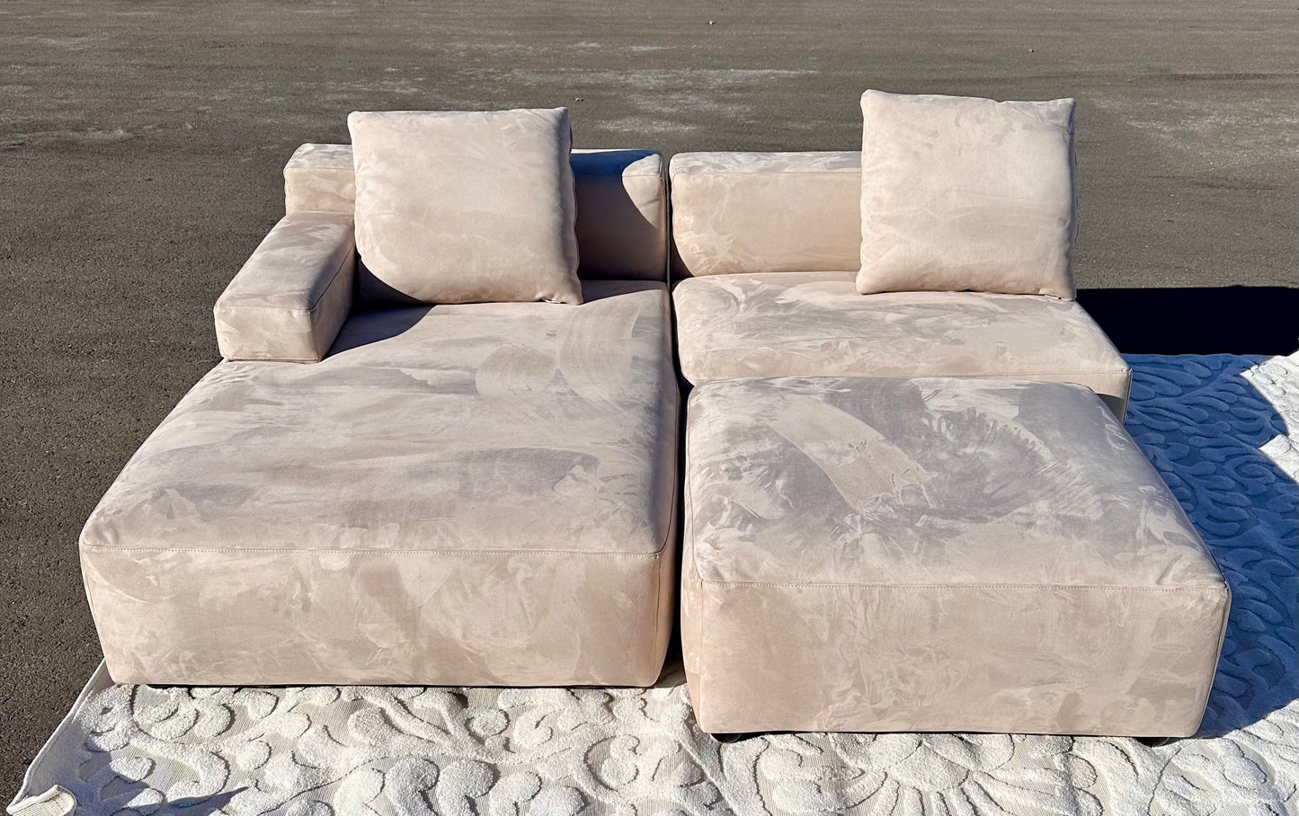 Acanva Luxury Modern Modular L-Shape Sectional Sofa Set, 3 Seat Upholstered Couch with Chaise Lounge for Living Room Bedroom Apartment,Light Cream (L1097)