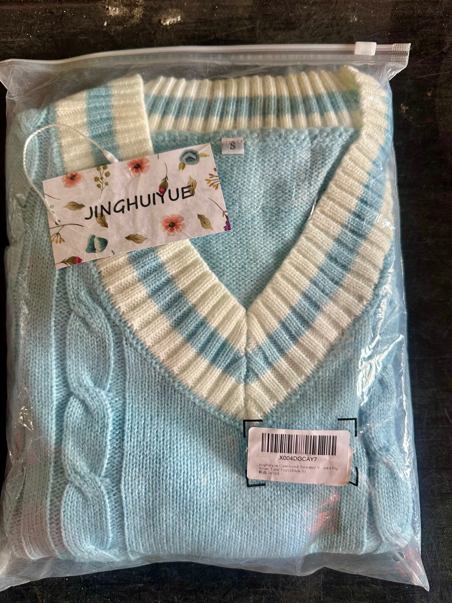 Oversized Sweater Vest for Women V Neck Cap Sleeve Cable Knit Vest Loose Striped Pullover Tank Tops (Size Small)