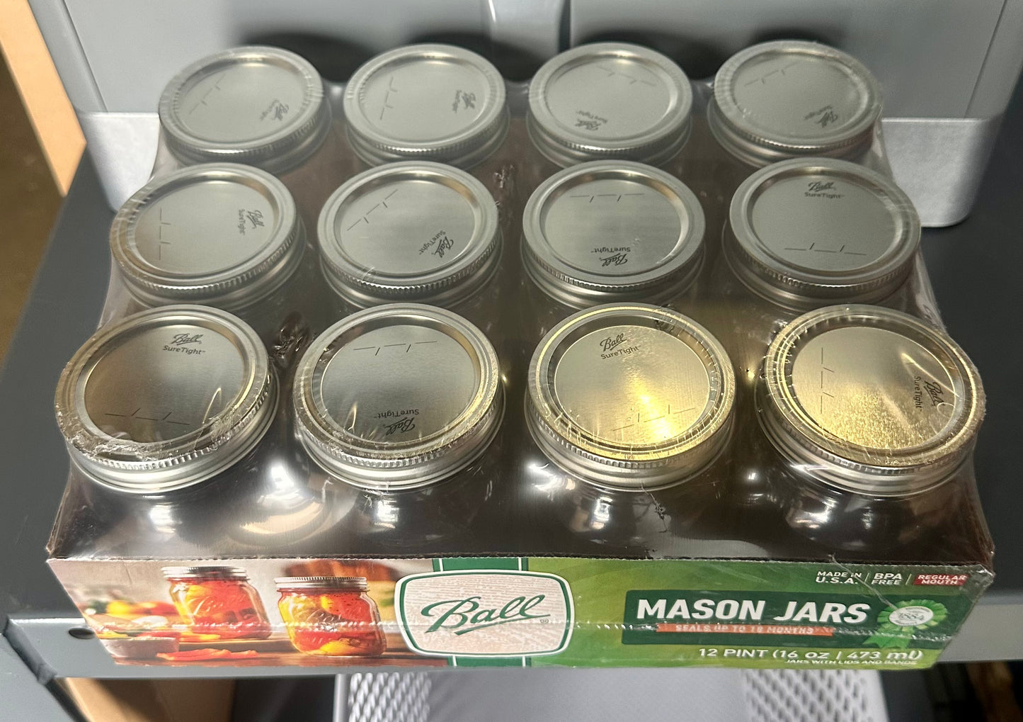 Ball - 16oz Regular Mouth Jars with Lids & Bands 12 Pack Jars, Large Glass Mason Jar for Food Storage with airtight Lid, 0.125 Gallon Glass Jar with Lid and Bands, Set of 12 to