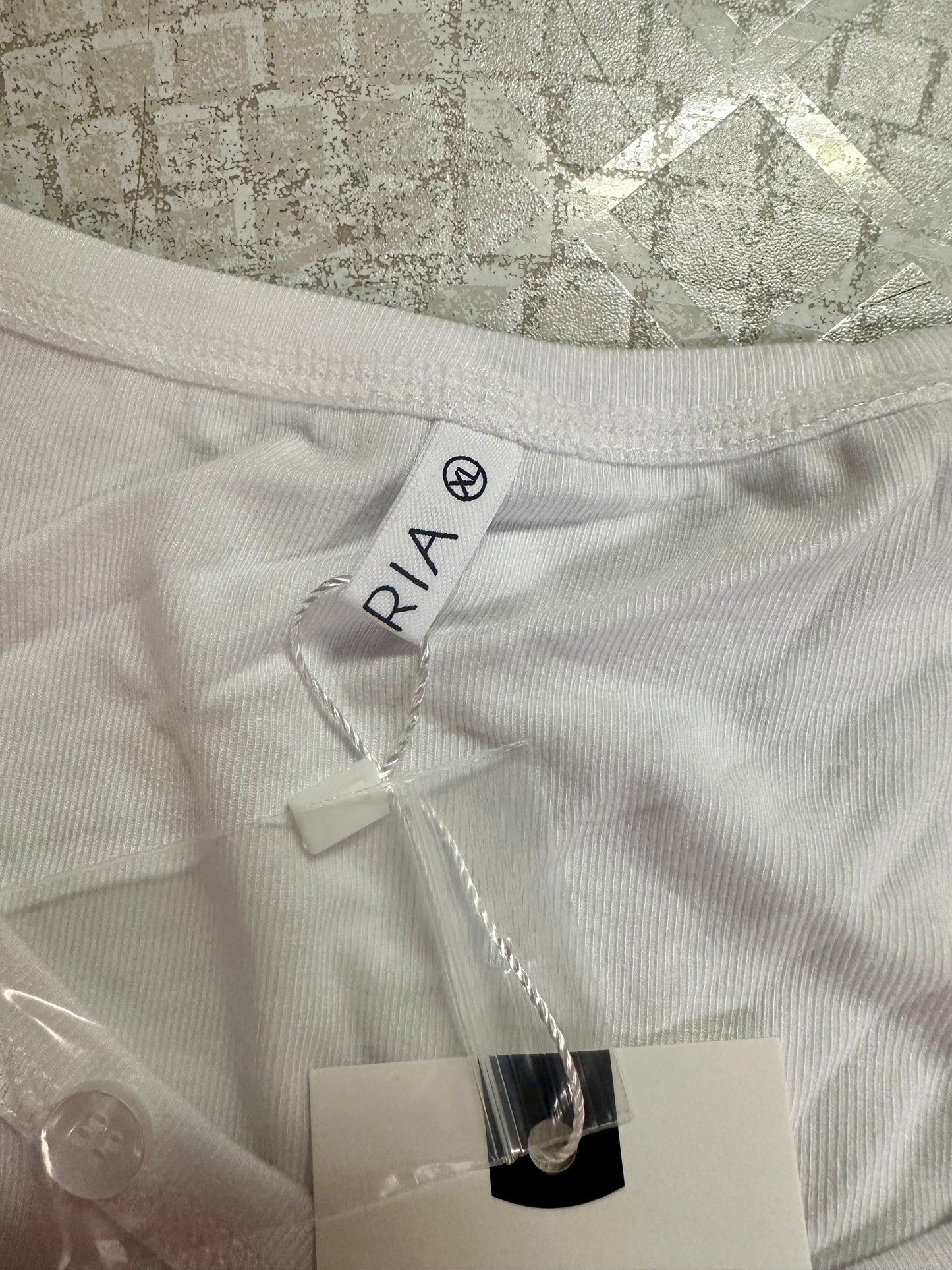 White Casual Summer T Shirt U Neck Pullover Tight Short Sleeved Top (Size XL)
