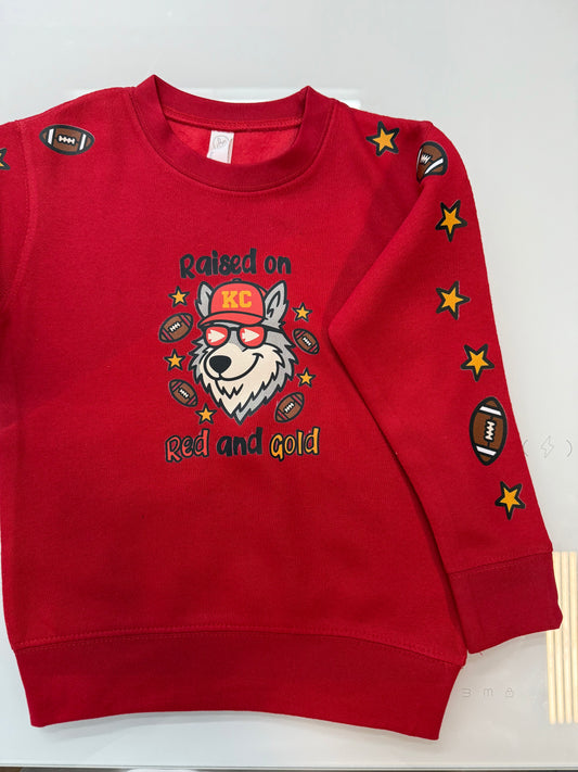 Kansas City KC Wolf Football Kids Red Sweatshirt (Sizes Available 2-7 T