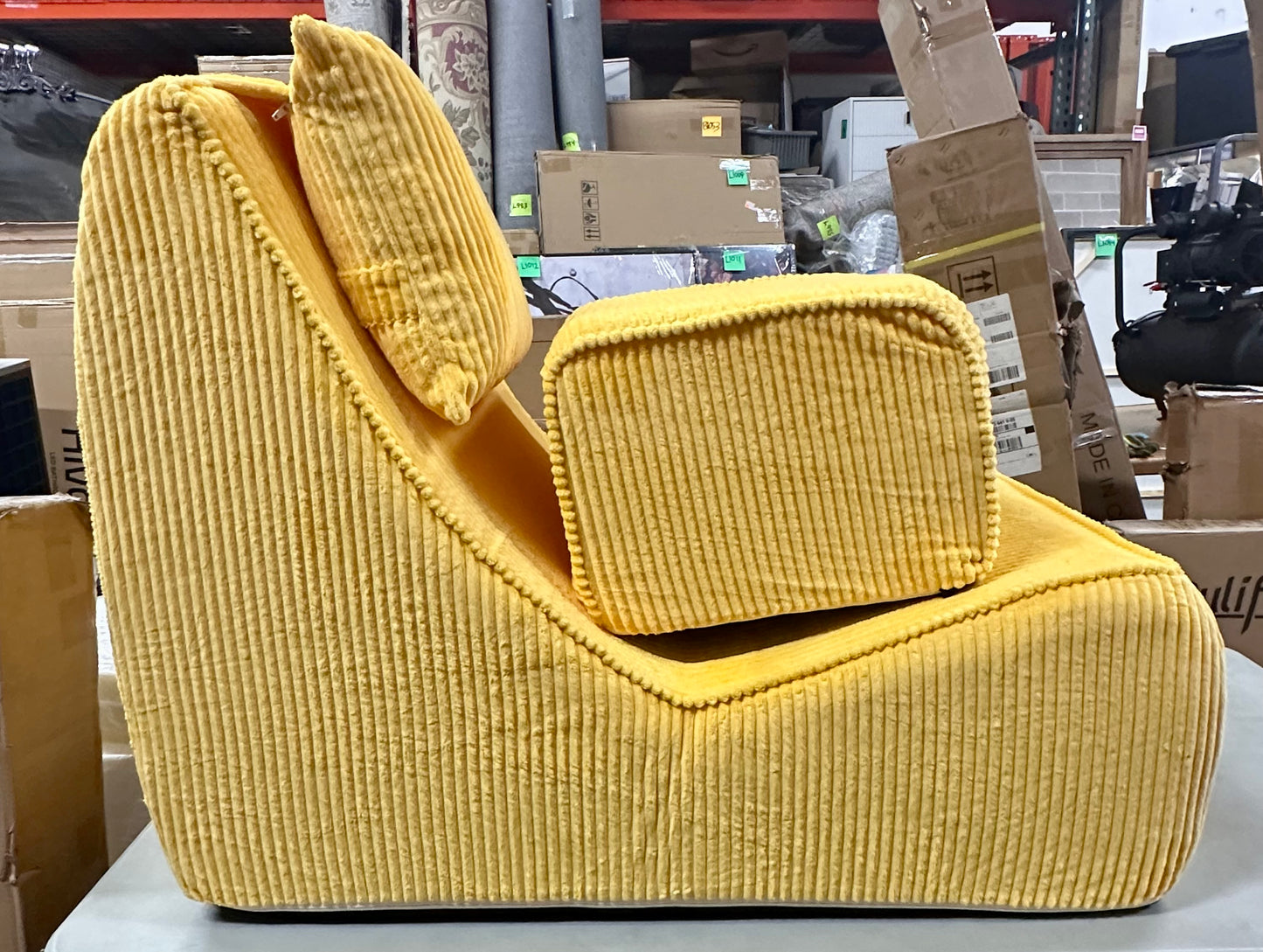 Giant Bean Bag Chair for Adults,Corduroy Chaise Lounge with Unrivaled Back Support, Detachable Neck Pillow, Comfortable Ottoman & Washable Cover (Corn Yellow) (L1017)