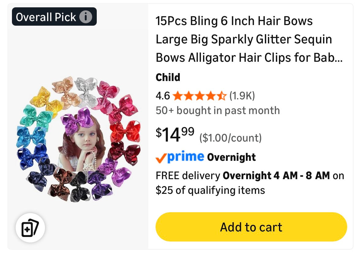 16PCS 8Inch Hair Bows Sparkly Glitter Sequin Bows Alligator Hair Clips Hair Accessories for Girls Toddlers Kids Teens