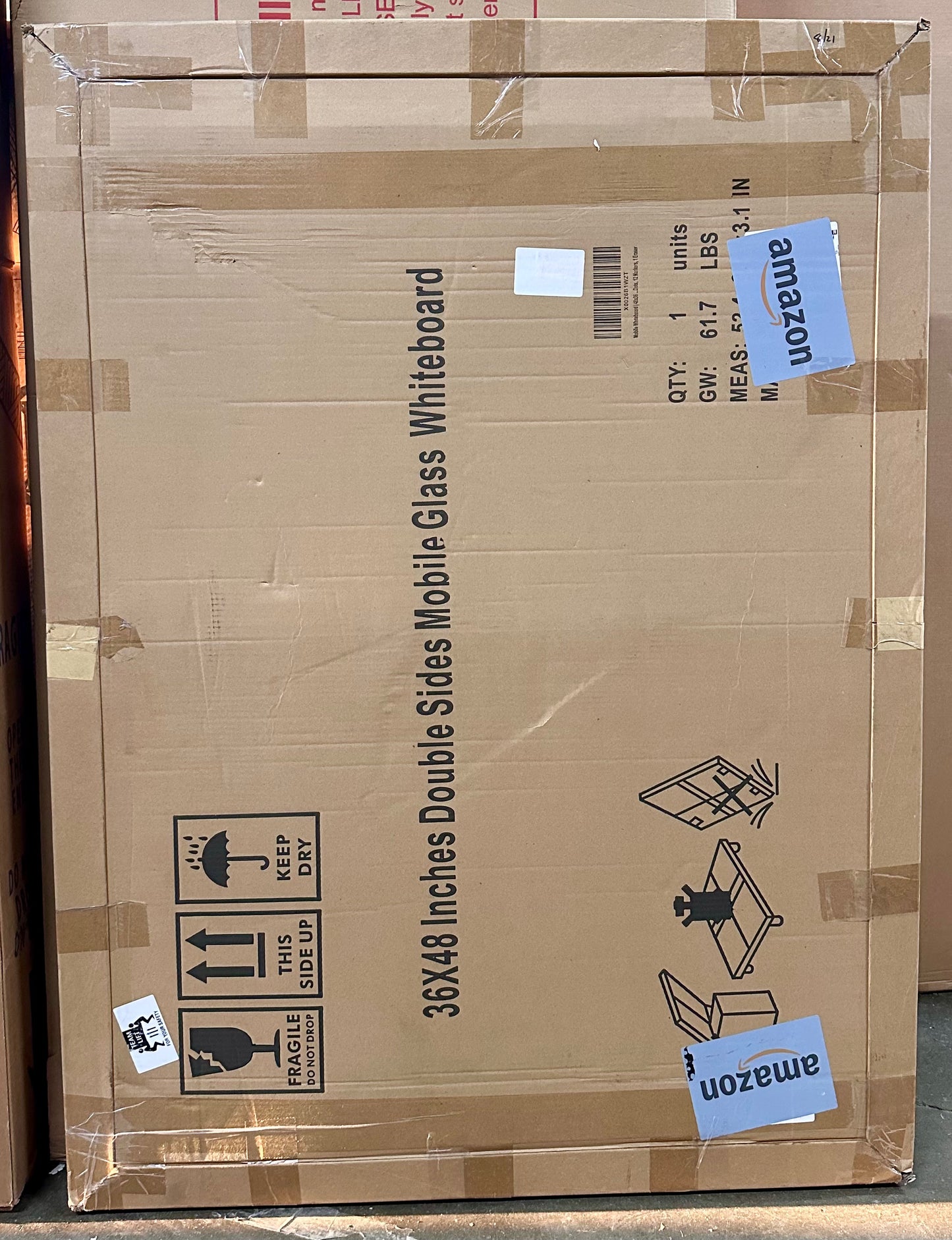 48”x 36” Large Rolling Mobile Glass Whiteboard, Magnetic Double-Sided Easel Style Glass Dry Erase White Board with Wheels, for Office, Classroom, School, Home (O440)