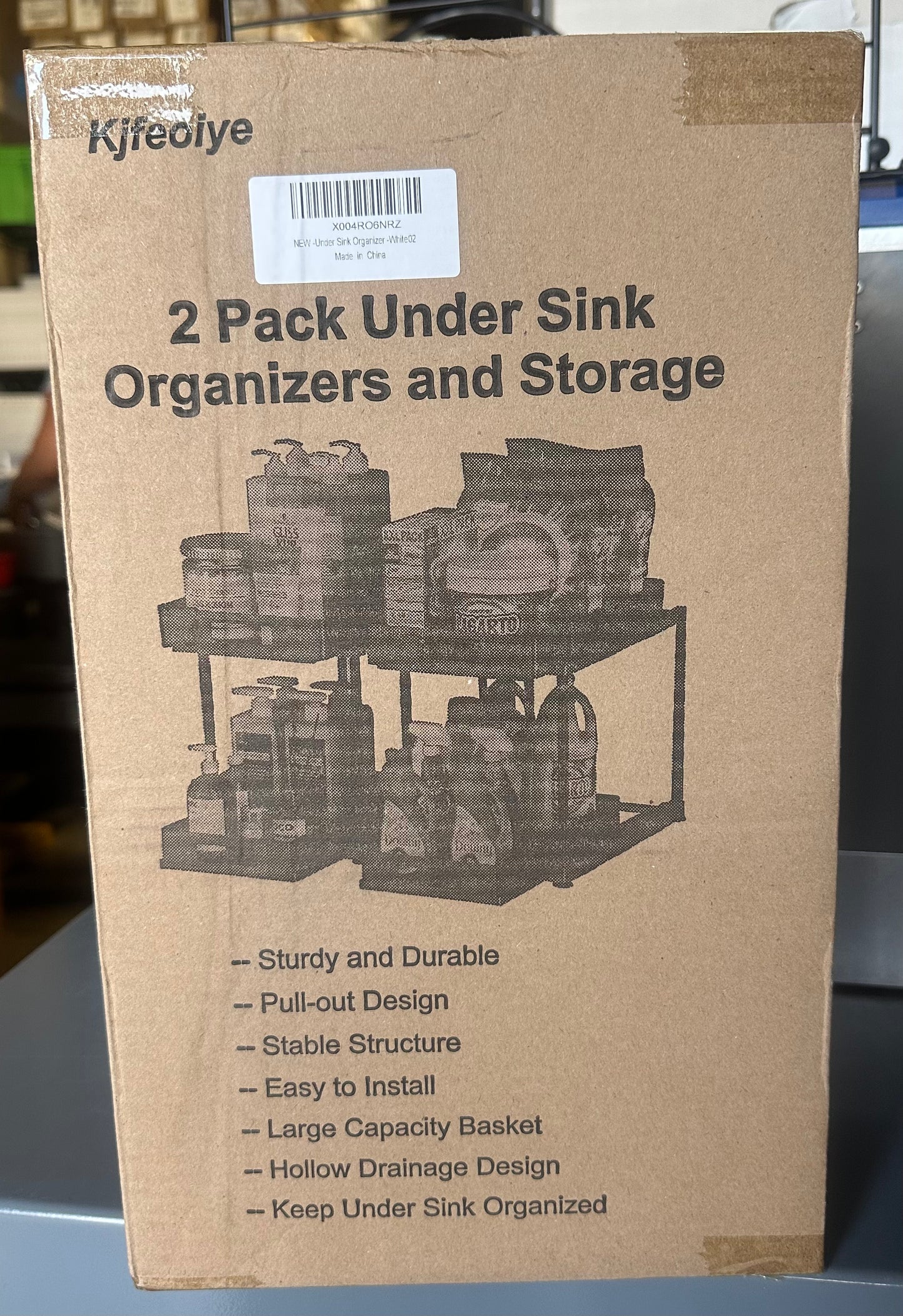 Under Sink Organizer 2 Pack, Sink PullOut Sliding Storage Cabinet, 2-Tier Under Shelf Organizer for Kitchen Bathroom, White