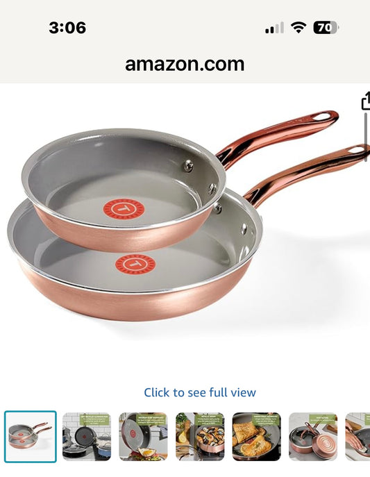 TFal Preserve Ceramic, Ceramic Non Stick Fry Pan Set 2 Piece, 8.5 & 11-Inch, Oven Broiler Safe 350F, Perfect For Frying, Sautéing, & Searing w/Little To No Oil, Cookware, Pots and Pans, Rose Gold