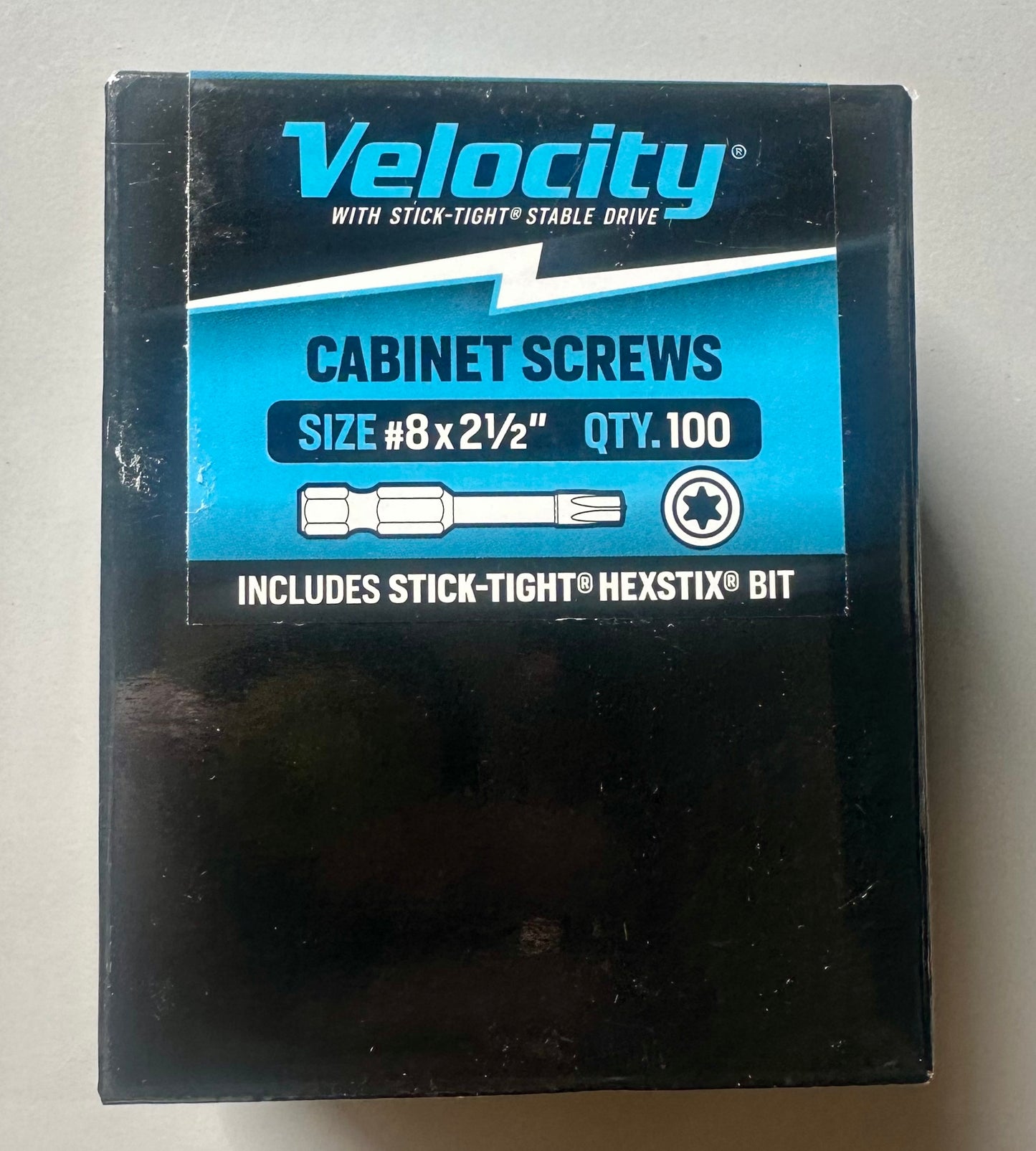 Velocity Cabinet Interior Wood Screws & T20 Torx Bits, Zinc Plated Washer Head, #8 x 2 1/2", 100pcs