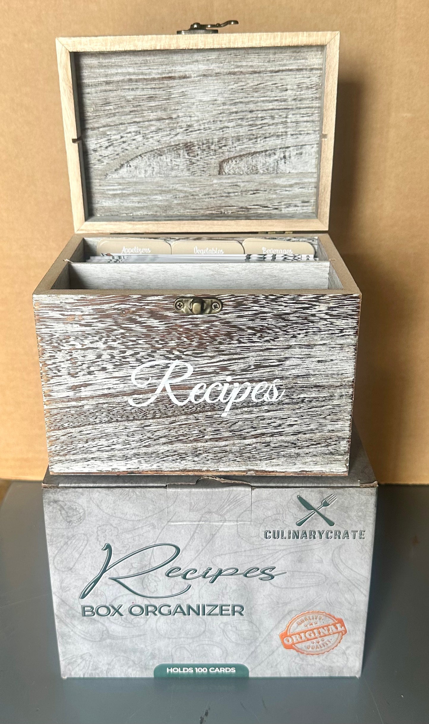 Rustic Wood Recipe Box Organizer Set to Write in Your Own Recipes, Cute Box for Housewarming, Home Decor, Gifting