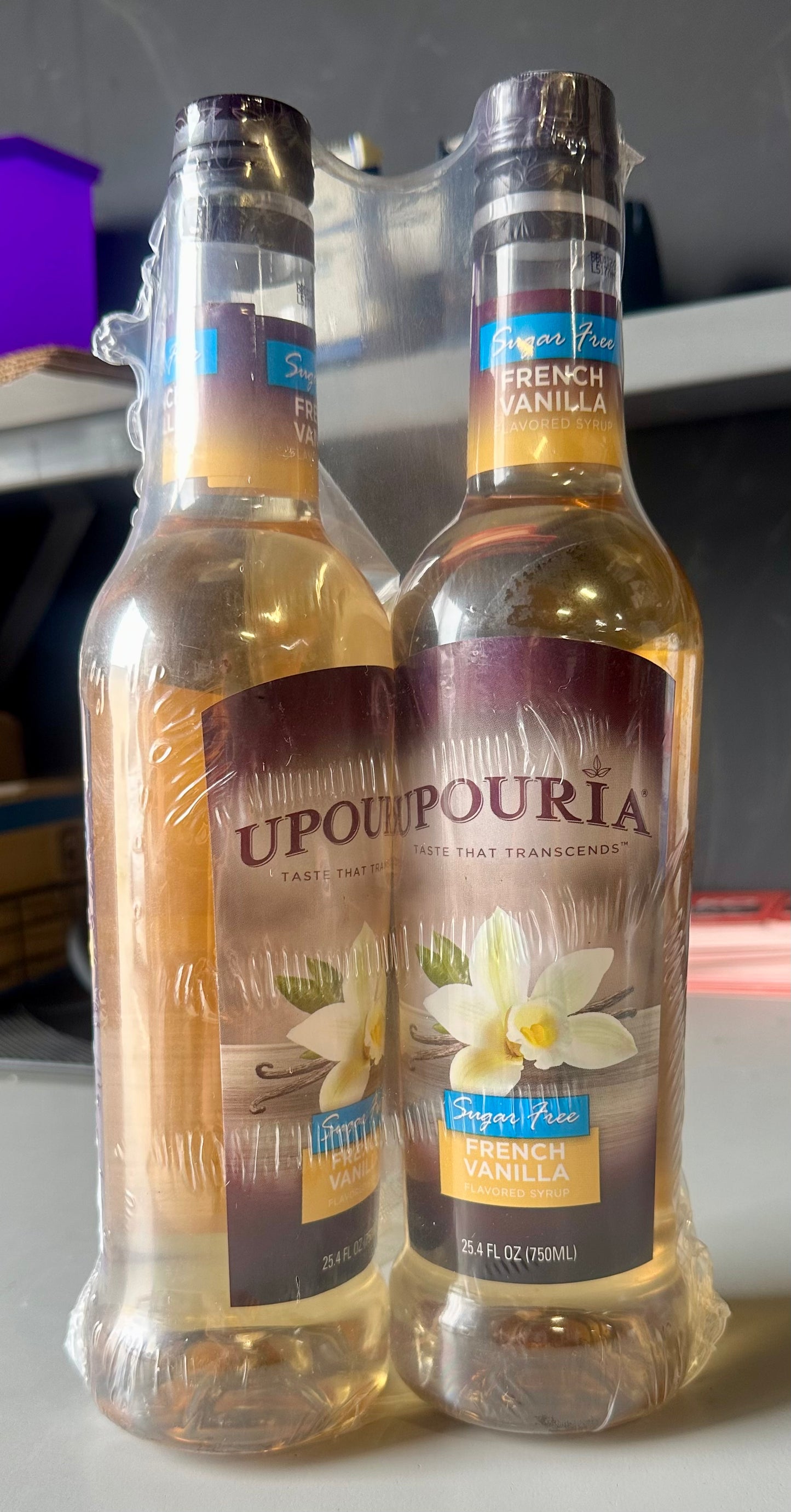 Upouria Holiday Syrup Bundle, Sugar-Free French Vanilla, 100% Vegan, Gluten-Free, Kosher, 750mL Bottles with By The Cup Coffee Syrup Pump