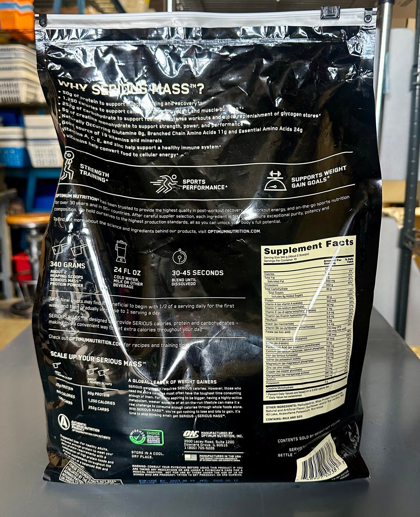 Optimum Nutrition Serious Mass, Weight Gainer Protein Powder, Mass Gainer, Vitamin C and Zinc for Immune Support, Creatine, Strawberry, 12 Pound