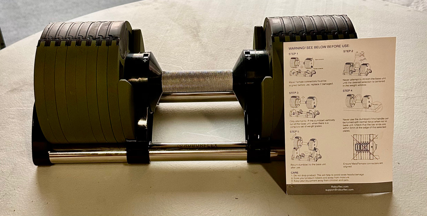 New - Adjustable Dumbbell (Single) by ROBURFLEX, 80 pounds total Weight for Strength Training Fitness, Cast Iron Plates (W529)