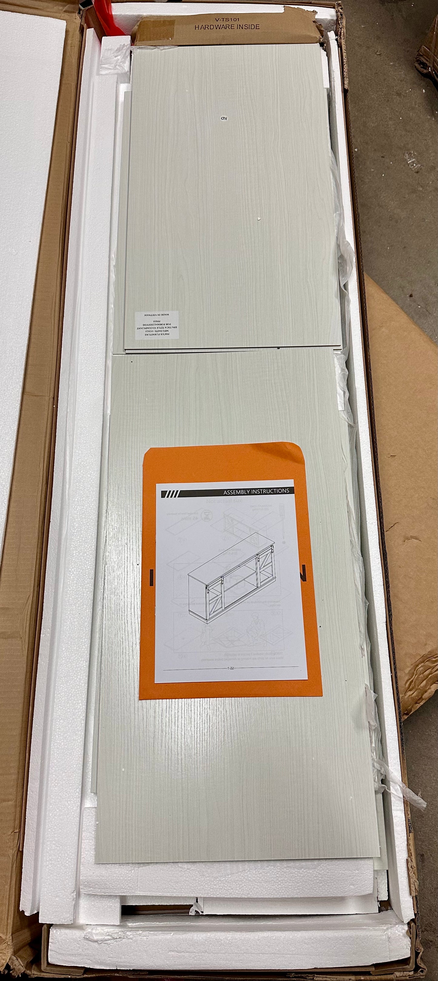 YESHOMY Farmhouse TV Stand for Televisions up to 65”, Sliding Barn Doors and Storage Cabinets, Console Table and Media Furniture for Living Room, Milk White, (L1110)