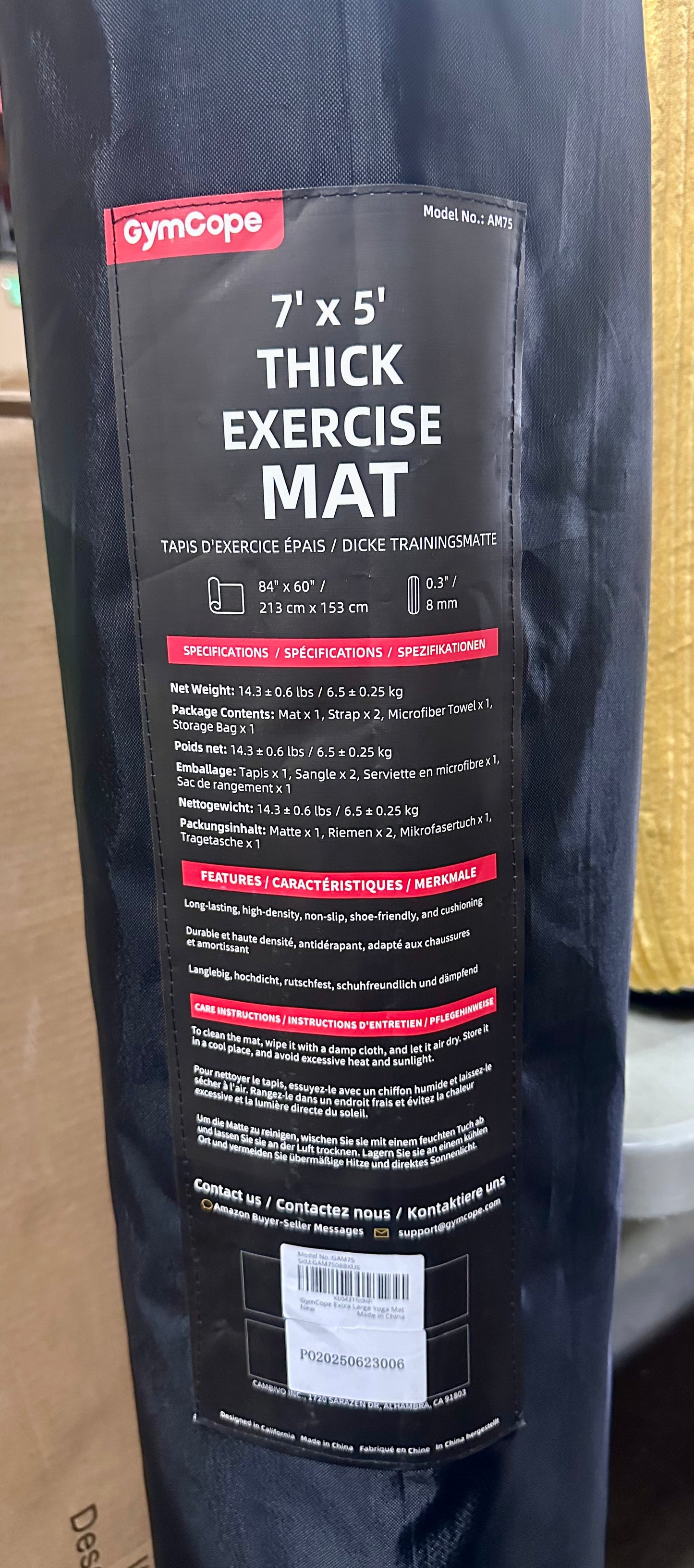Extra Large Exercise Mat, 7'x5', 8mm Thick, Workout Mat for Home Gym & Garage Flooring, Shoe-Friendly, High-Density, MMA, HIIT, Weight Lifting, Cardio&Strength (W508)