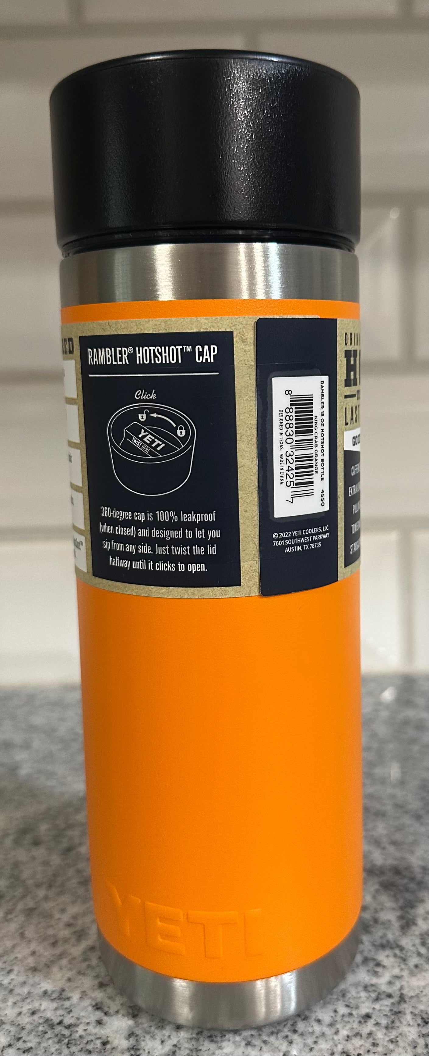 YETI Rambler 18 oz Bottle with HotShot Cap in King Crab Orange