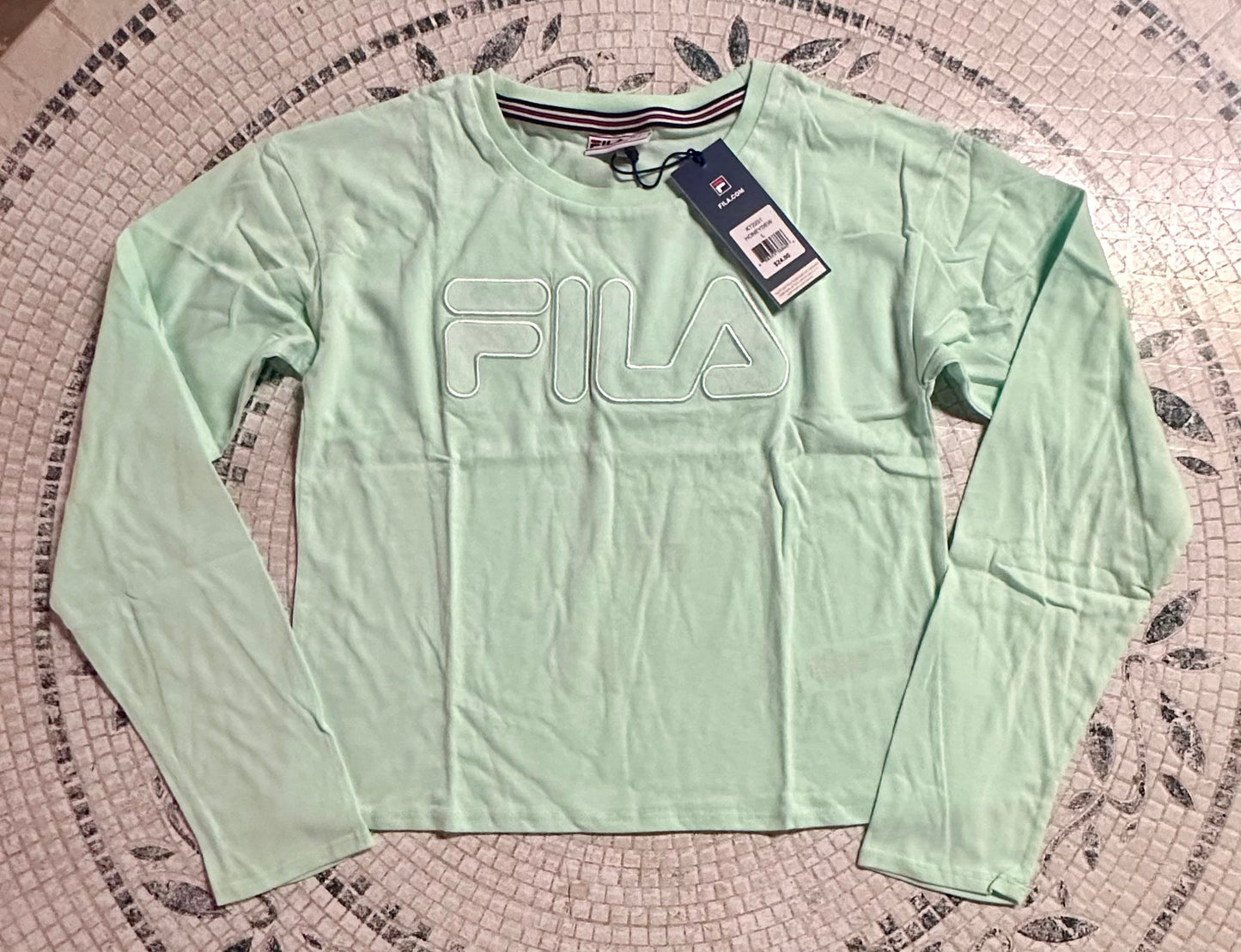 Fila Girls Long Sleeve Shirt- Soft Cotton Jersey Long Sleeve Cropped Tee- Cute Casual Girl Tops (Size Youth Large)