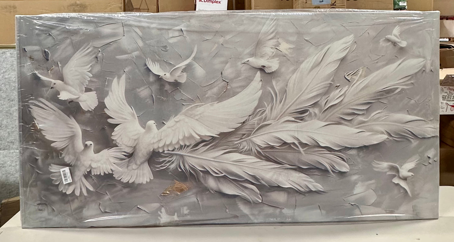 Funaluz Feather Dove Bird Large Wall Art White and Gray Peaceful
Bird Flying (L1183)