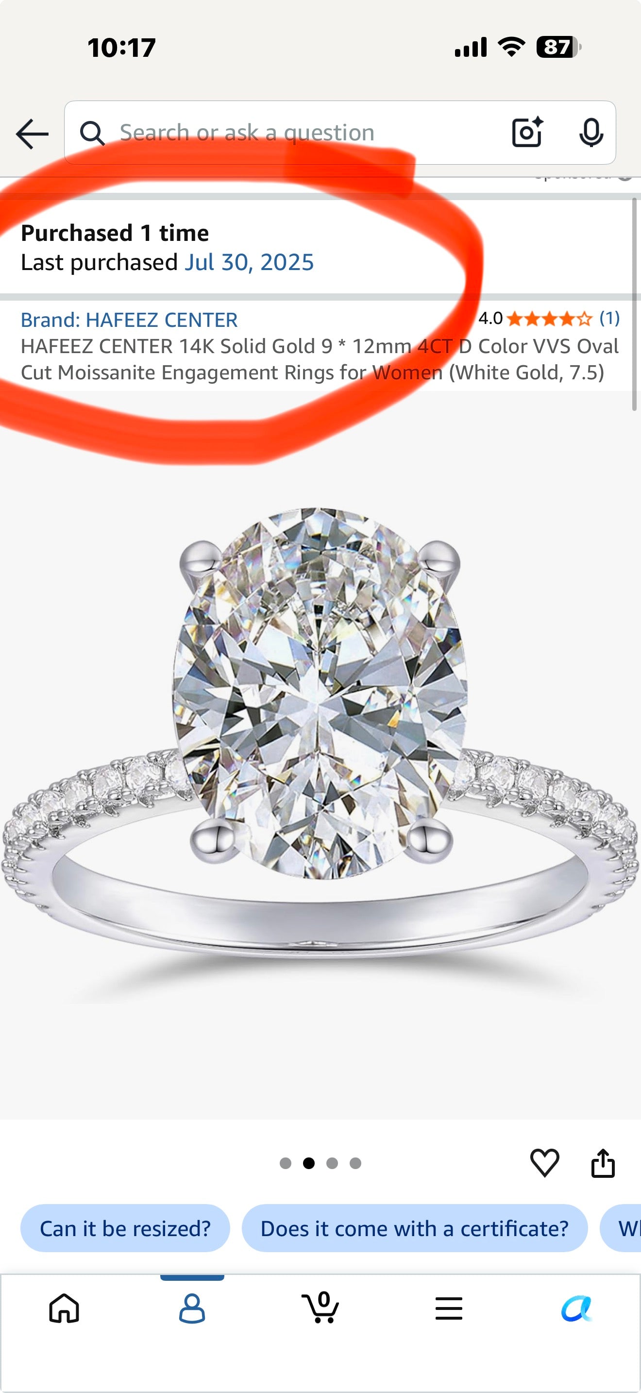 HAFEEZ CENTER 14K Solid Gold 9 * 12mm 4CT D Color VVS Oval Cut Moissanite Engagement Rings for Women (White Gold, 7.5)