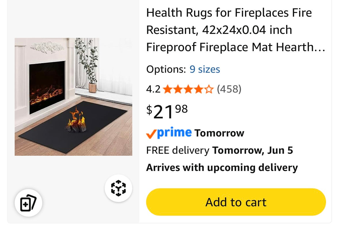 Hearth Mat for Fireplaces Fire Resistant, Fireproof Fireplace Mat Hearth Area Rug, Fire Retardant Hearth Pad for Outdoor Grills, Fire Pits, Wood stoves - 47.5 x 27.5 inches