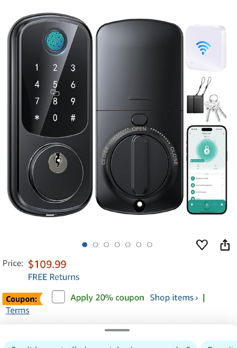 Keyless Entry Door Lock, Smart Lock with App Control, Fingerprint Door Lock, Electronic Keypad Deadbolt, Auto & One Touch Lock | Digital Smart Door Locks | Easy Installation | IP54 Waterproof