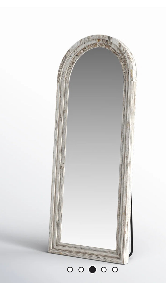 CASSILANDO Full Length  Arched Mirror, 65"x24" Wood Full Length Distressed Floor Mirror for Living Room, Bedroom, Entrance (Weathering White) (M458)