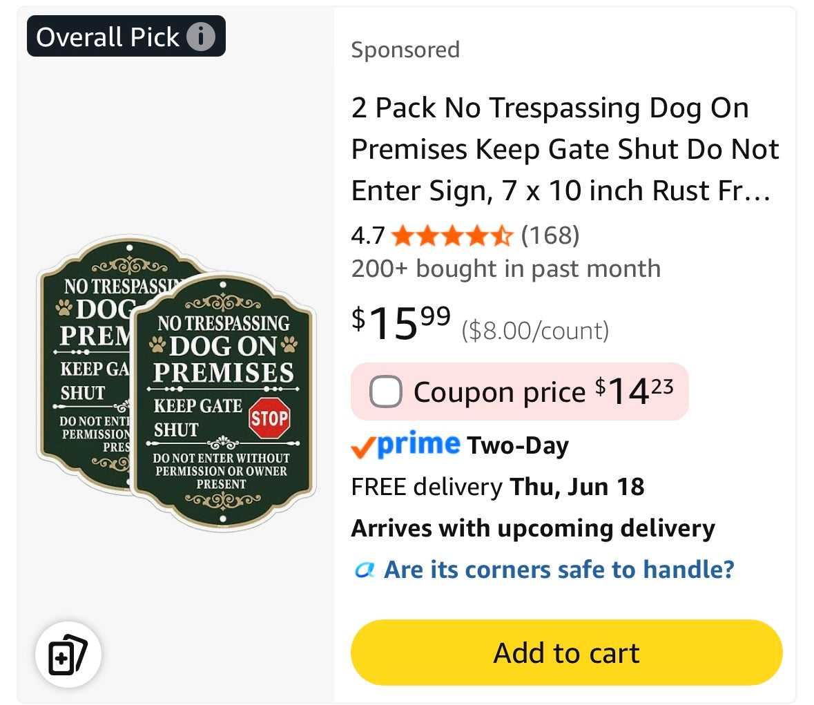 Dogs On Premises Sign 2 Pack, 10" x 10" No Tresspassing Sign, 040 Aluminum Reflective Metal Sign, Waterproof, Easy to Mount