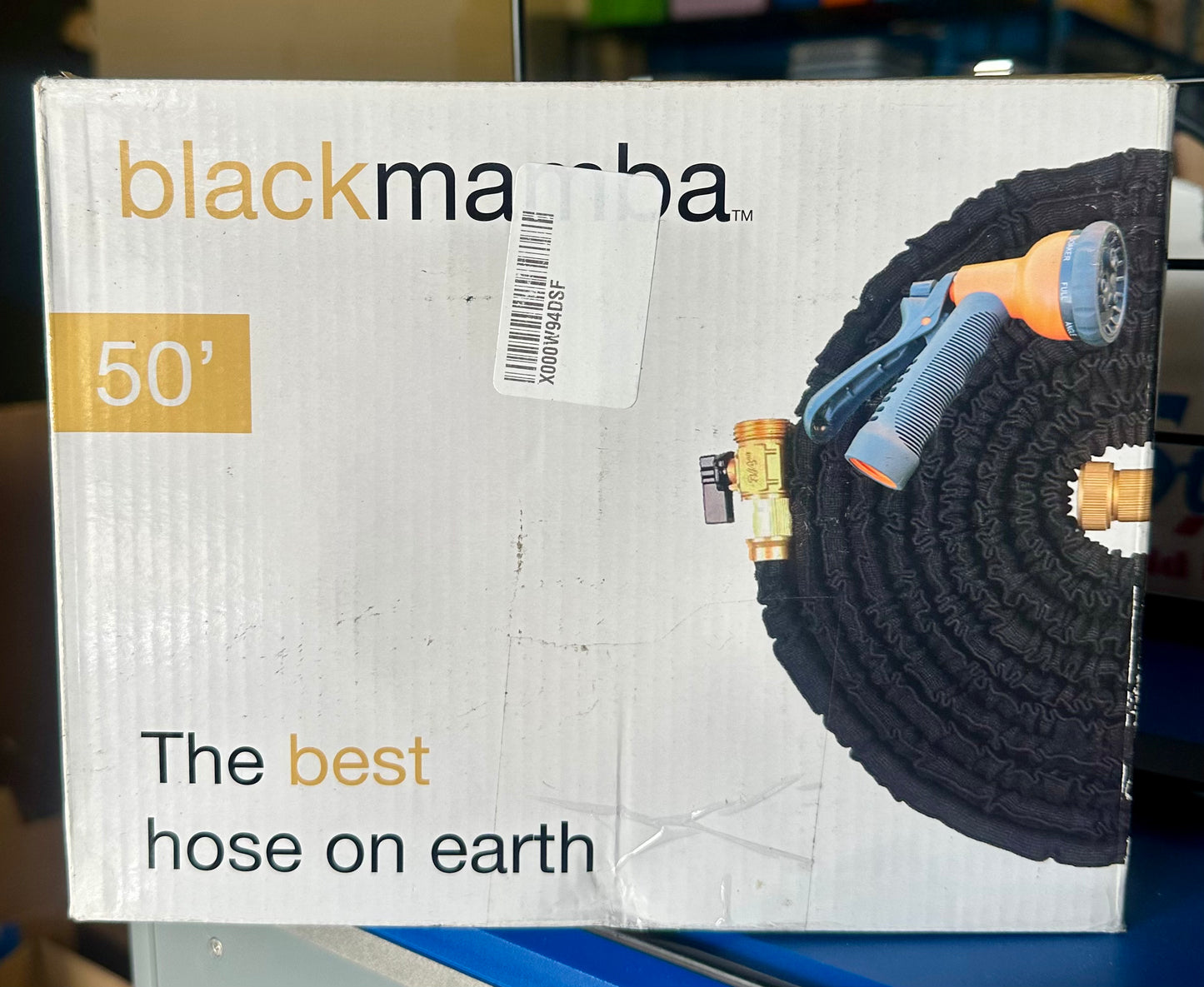 Black Mamba, 50' Expanding Garden Hose, Double Latex Core, Extra Strength Fabric, Brass Fittings, Includes 8 Position Spray Nozzle