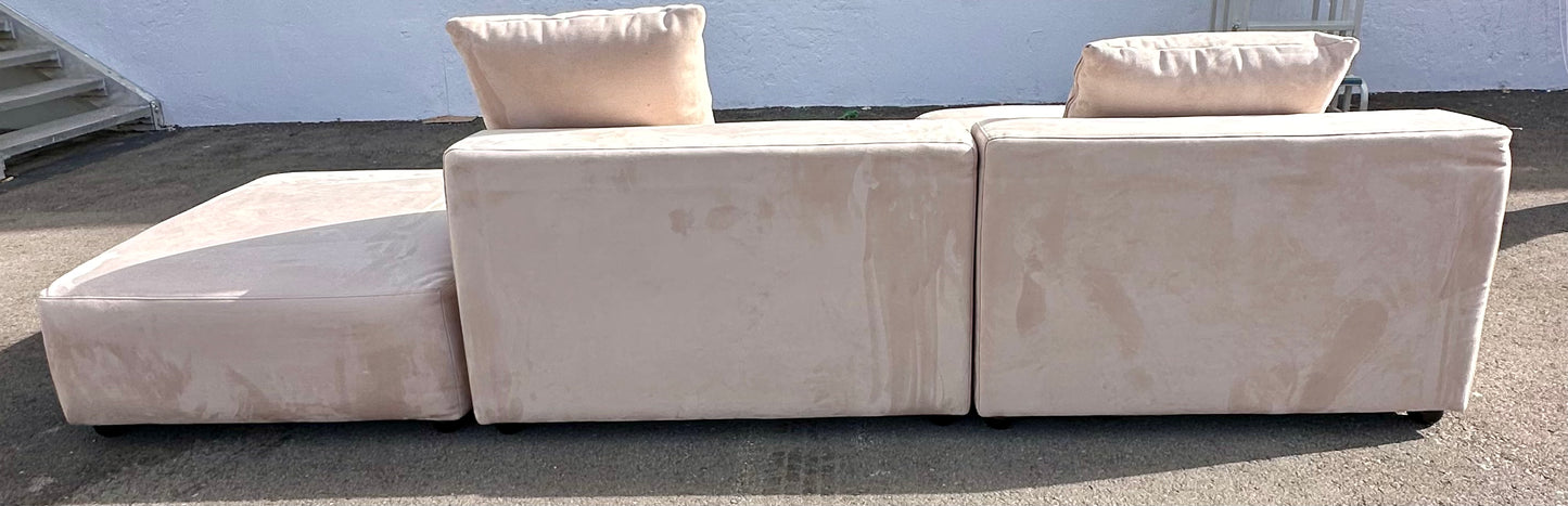 Acanva Luxury Modern Modular L-Shape Sectional Sofa Set, 3 Seat Upholstered Couch with Chaise Lounge for Living Room Bedroom Apartment,Light Cream (L1097)