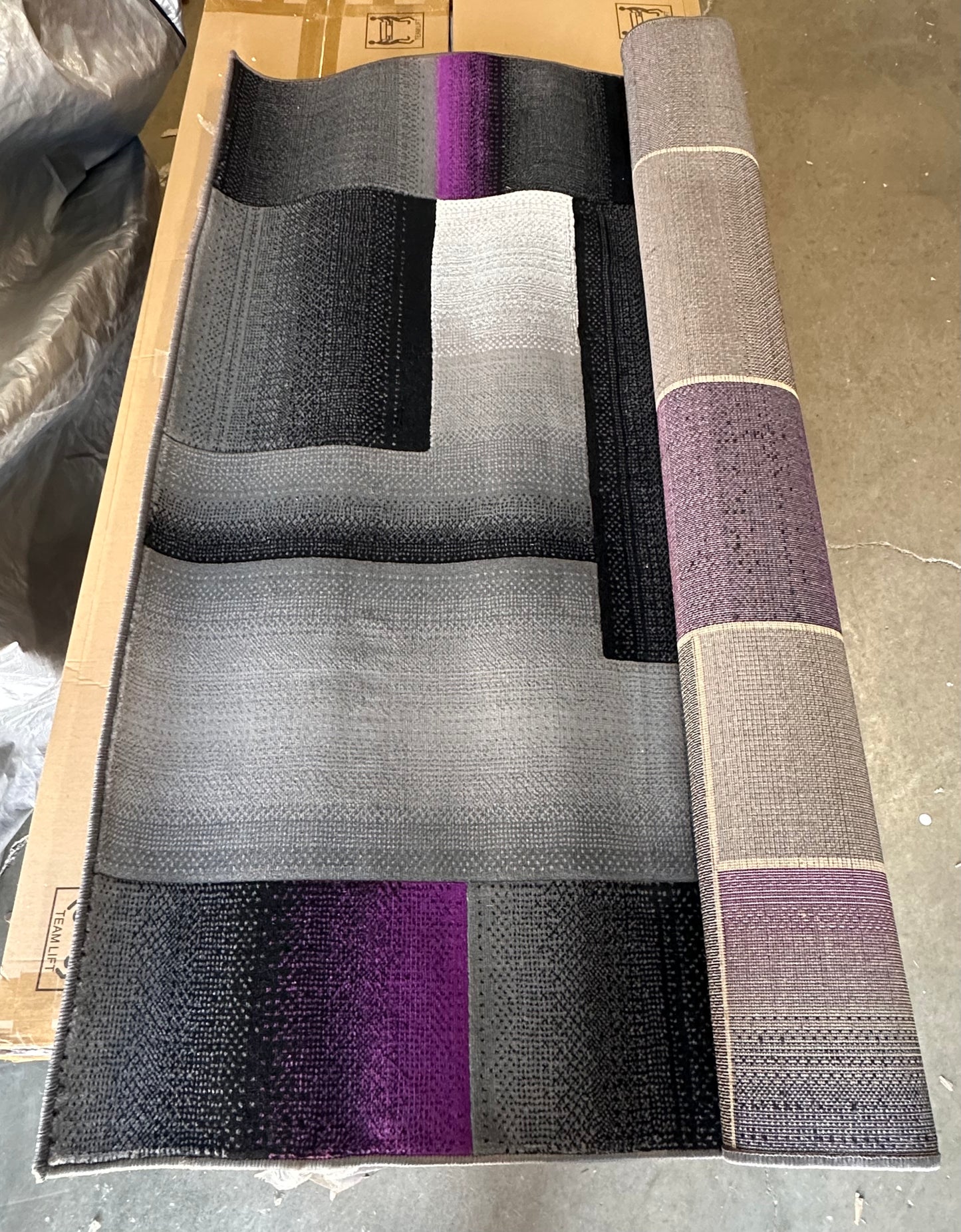 New - Modern Contemporary Area Rug, Purple Grey Black, 6’x9’ (L814)