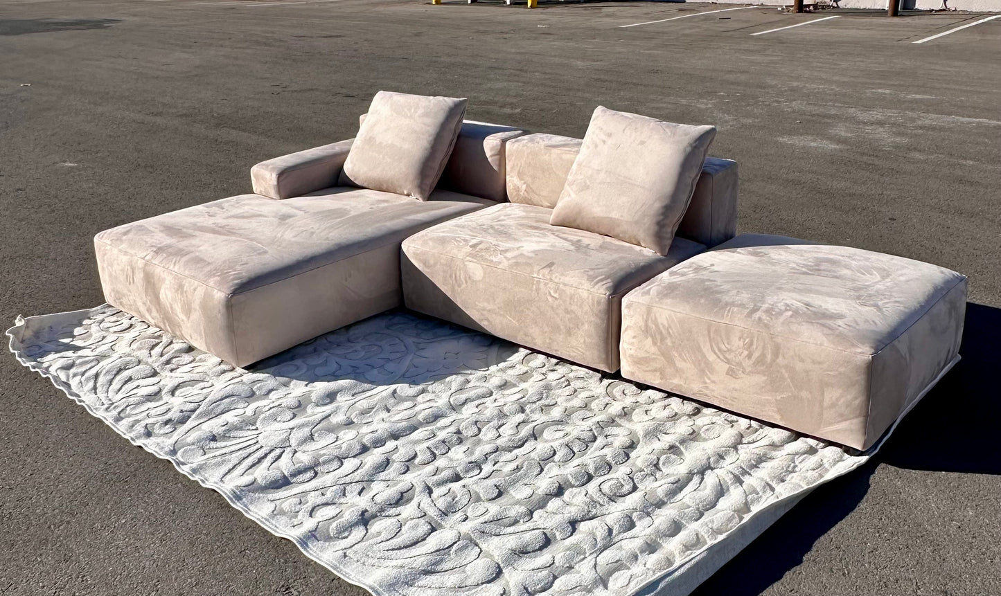 Acanva Luxury Modern Modular L-Shape Sectional Sofa Set, 3 Seat Upholstered Couch with Chaise Lounge for Living Room Bedroom Apartment,Light Cream (L1097)