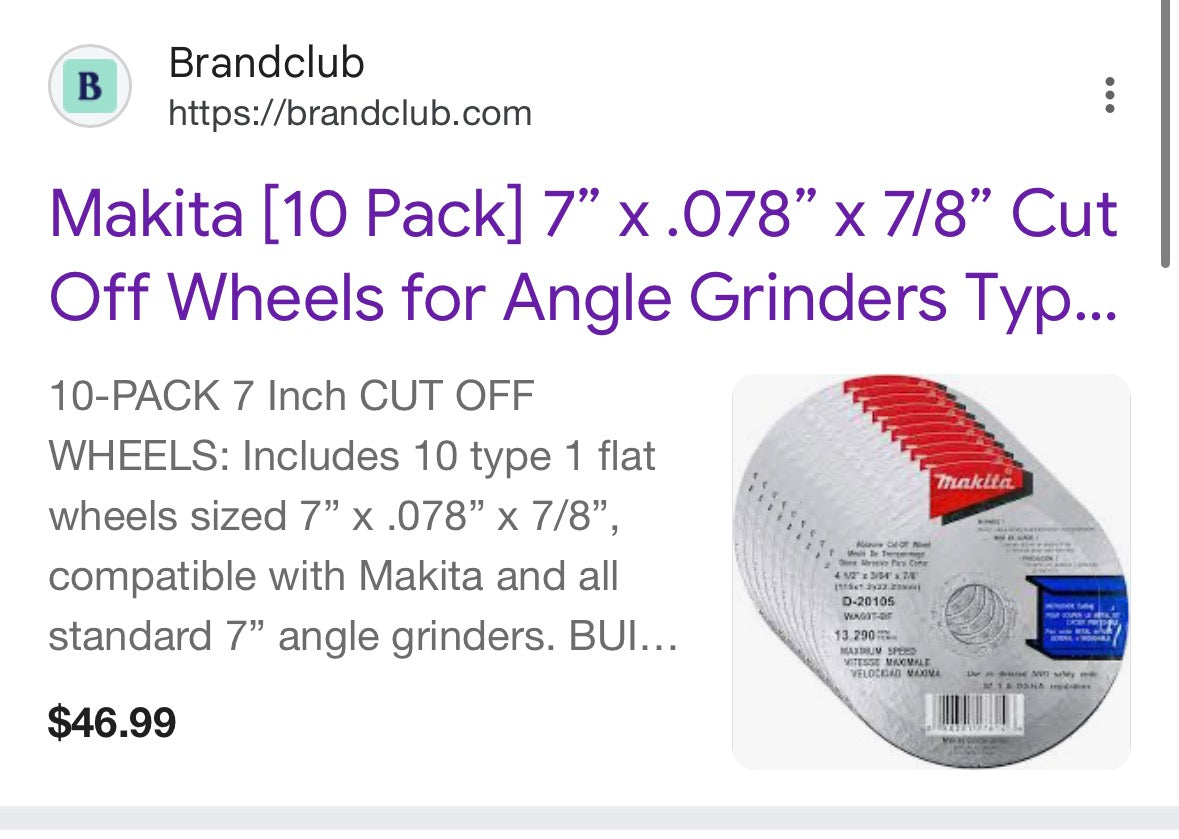Makita [10 Pack] 7” x .078” x 7/8” Cut Off Wheels for Angle Grinders | Type 1 Flat Discs for Metal & Stainless Steel | INOX Rated Thin Cutting Discs