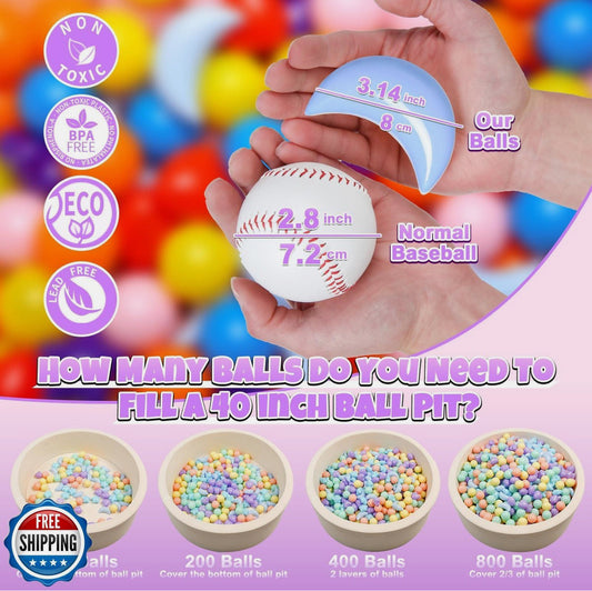 GOGOSO Balls for Ball Pit, 100 Balls with Stars Hearts Moon Shapes, Plastics Balls for Ball Pits, Pastel Ball for Toddlers Kids Party and Decoration Play Fun