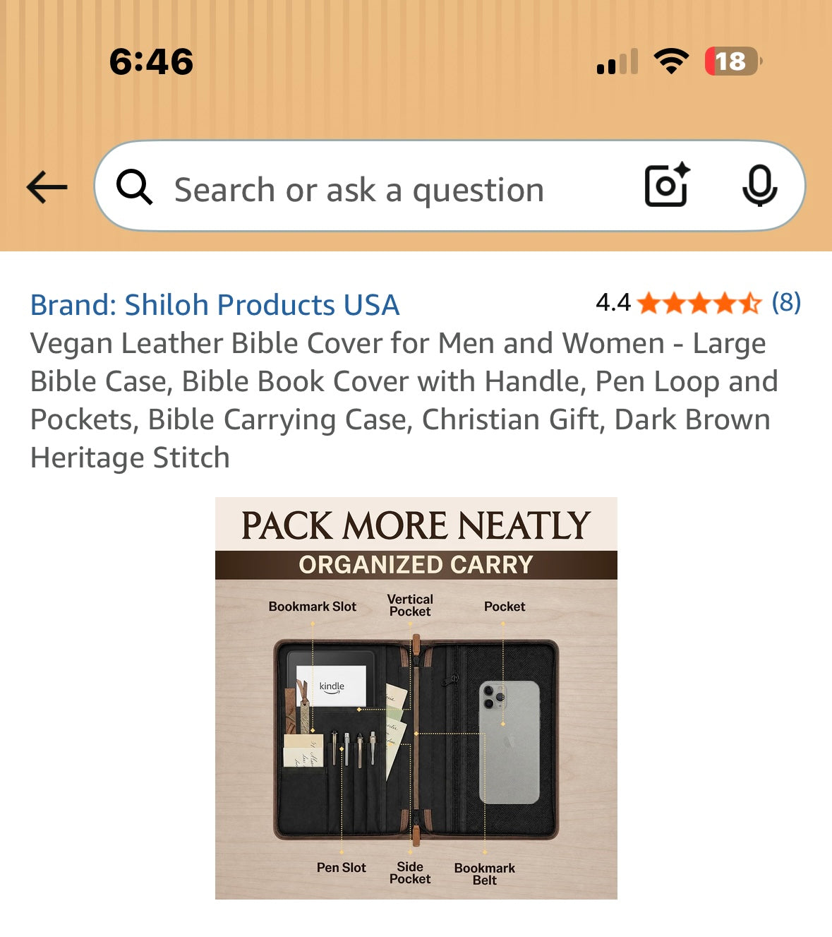 Vegan Leather Bible Cover for Men and Women - Large Bible Case, Bible Book Cover with Handle, Pen Loop and Pockets, Bible Carrying Case, Christian Gift, Dark Brown Heritage Stitch