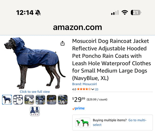Mosucoirl Dog Raincoat Jacket Reflective Adjustable Hooded Pet Poncho Rain Coats with Leash Hole Waterproof Clothes for Small Medium Large Dogs (NavyBlue, XL)