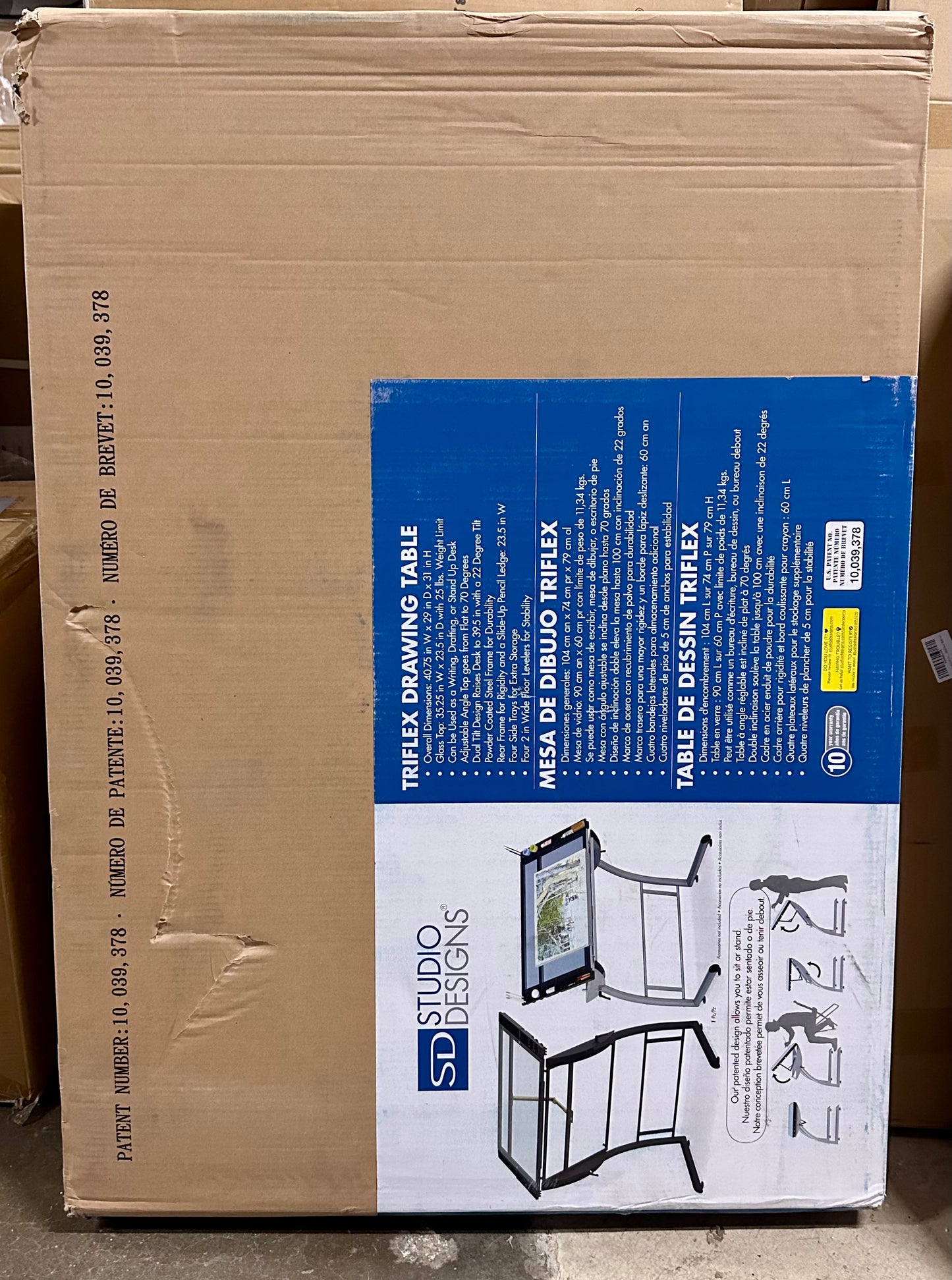 SD Studio Designs Triflex Drawing Table, Sit to Stand Up Adjustable Office Home Computer Desk, 35.25" W X 23.5" D, Charcoal Black/Clear Glass (O438)