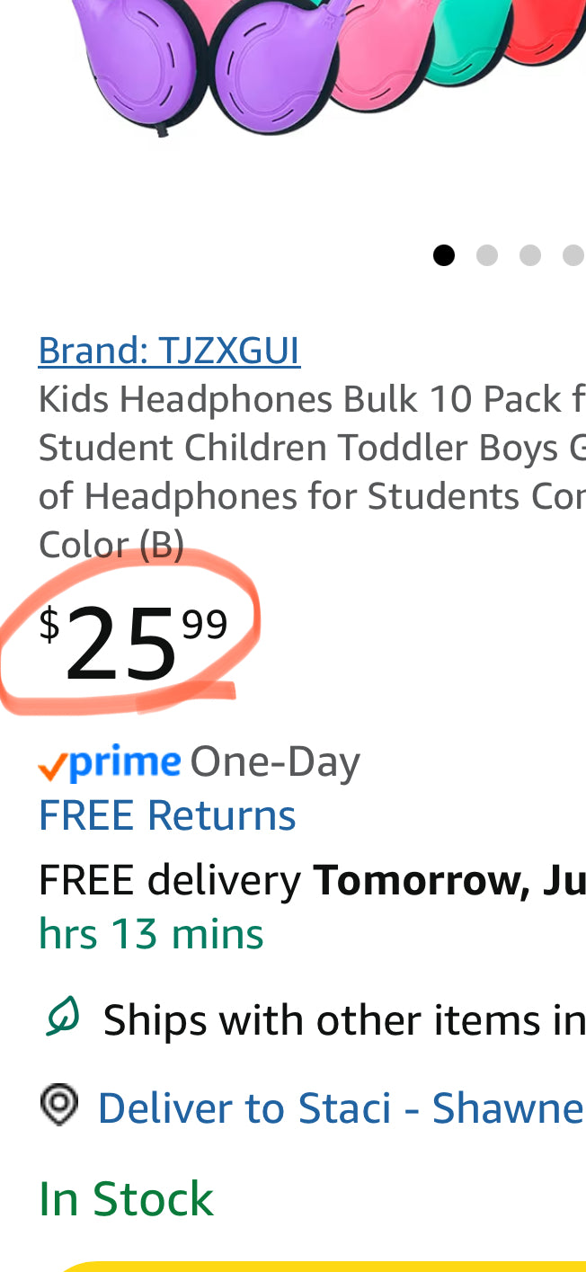 Kids Headphones Bulk 10 Pack for School Classroom Student Children Toddler Boys Girls Teen Adult,Class Set of Headphones for Students Computer 3.5mm Jack Multi Color (B)