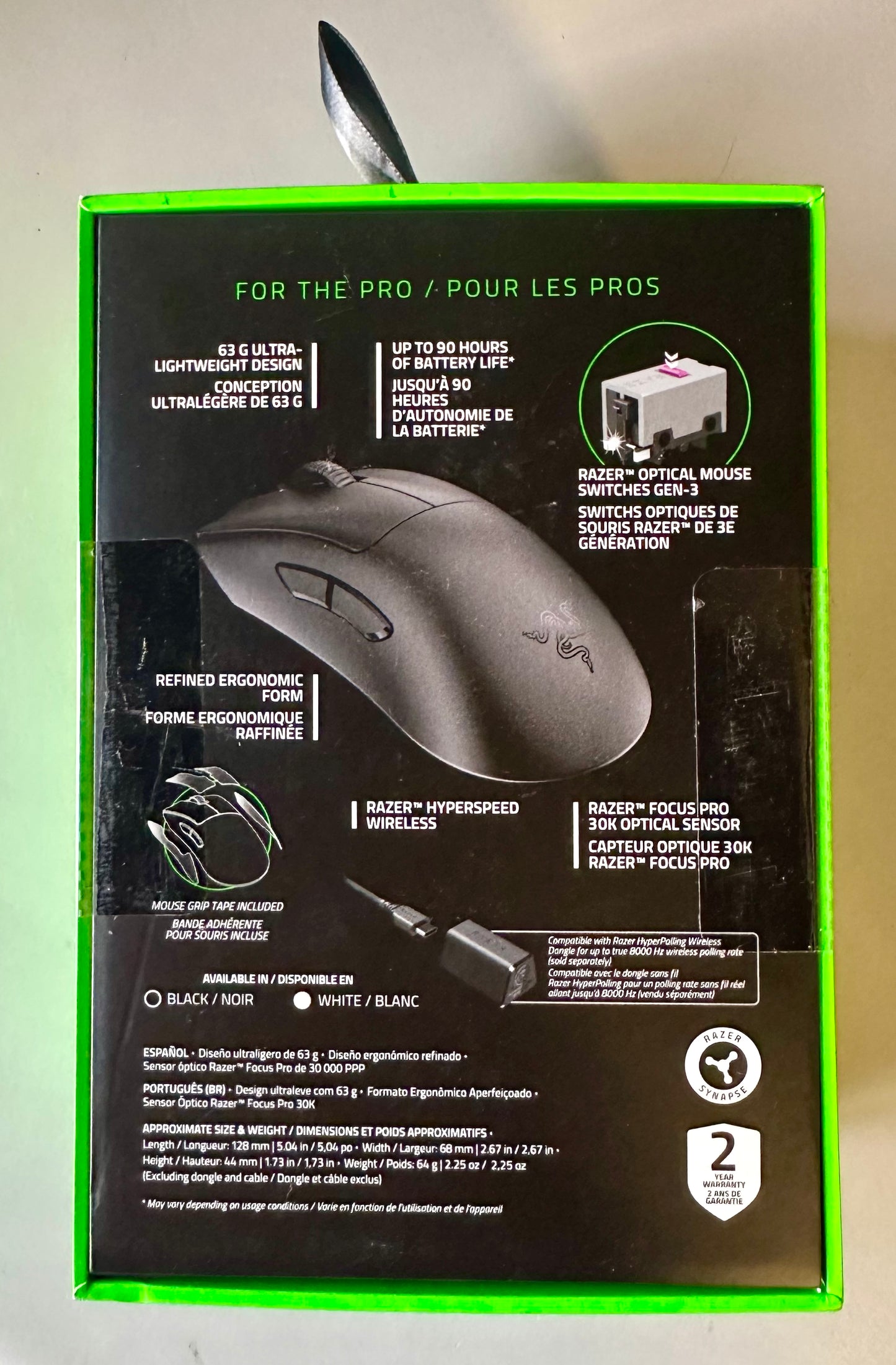 Razer DeathAdder V3 Pro Wireless Gaming Mouse: 63g Ultra Lightweight - Focus Pro 30K Optical Sensor - HyperSpeed Wireless - Fast Optical Switches Gen-3-5 Programmable Buttons - 90 Hr Battery - Black